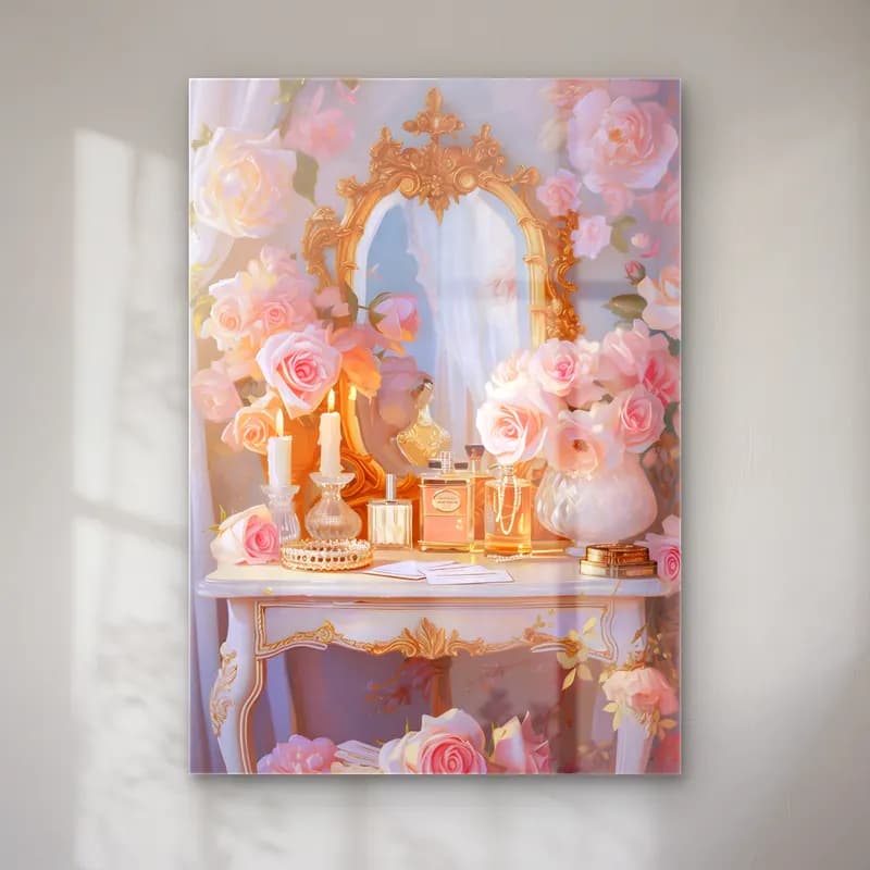 Pastel Parfüm Şişesi – Pastel Tonlar cam tablo — Pastel Parfüm Şişesi – Pastel Tonlar — pastel parfüm şişesi
