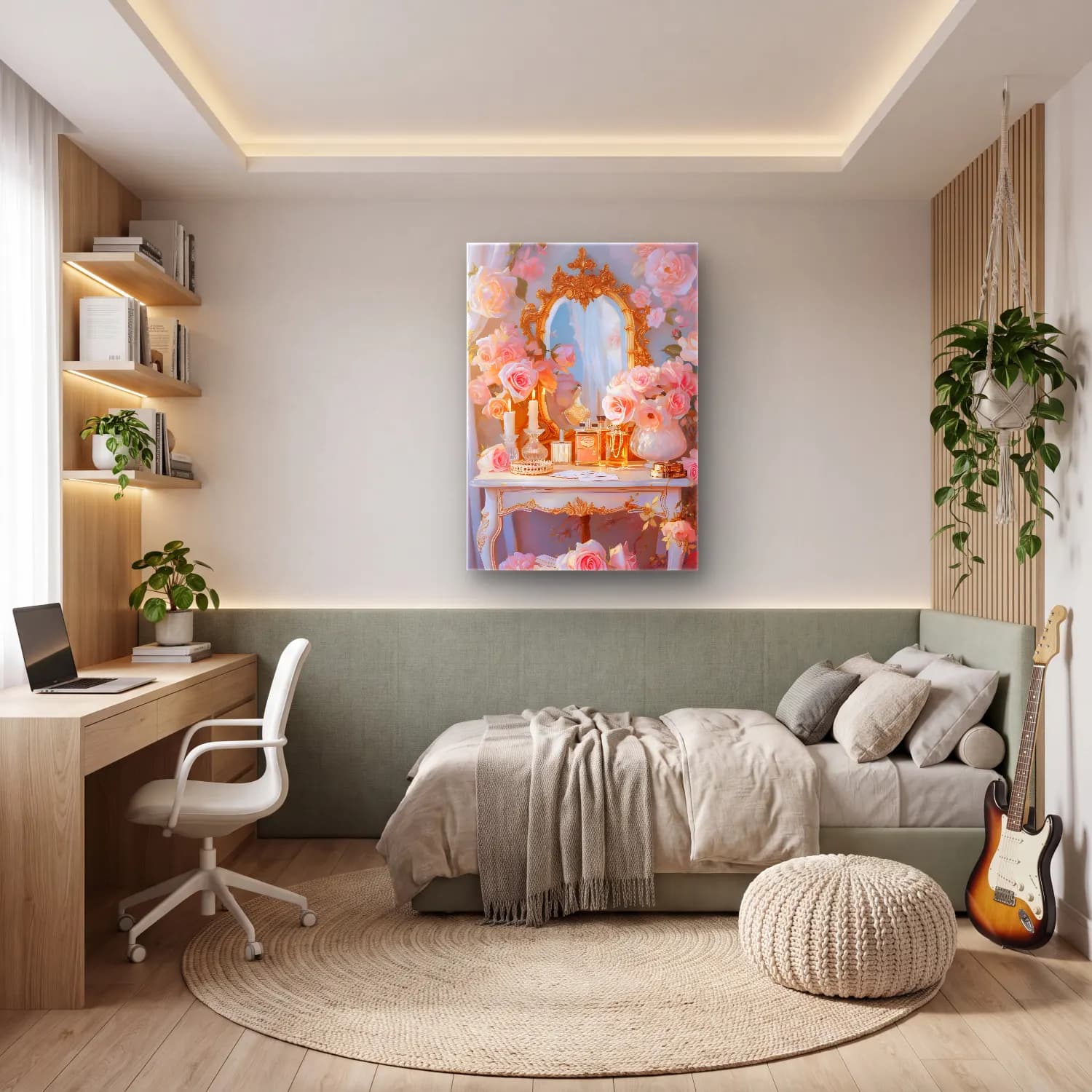 Pastel Parfüm Şişesi – Pastel Tonlar cam tablo — genç odasında