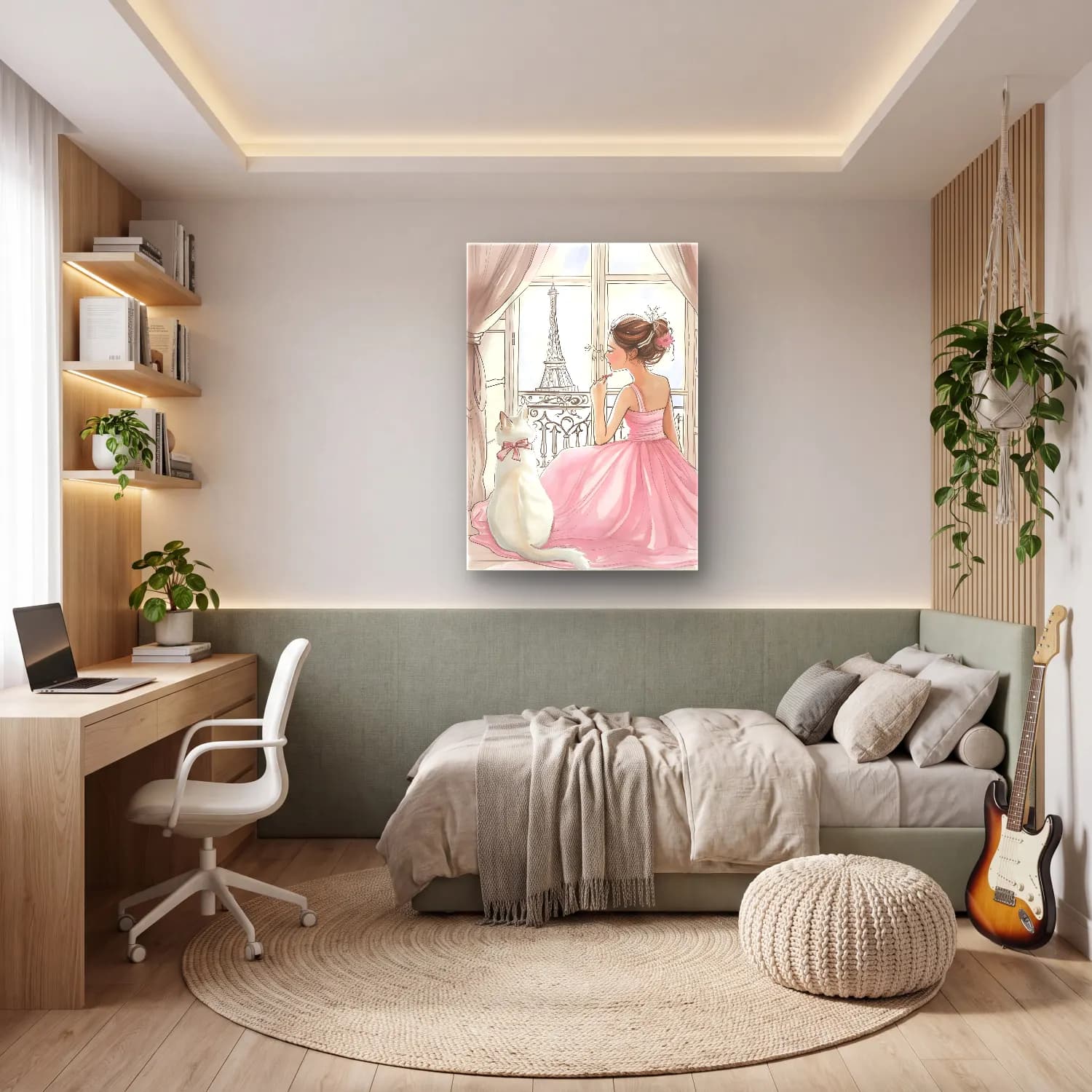 Sevimli İllüstrasyon Paris ve Eyfel Kulesi cam tablo — genç odasında