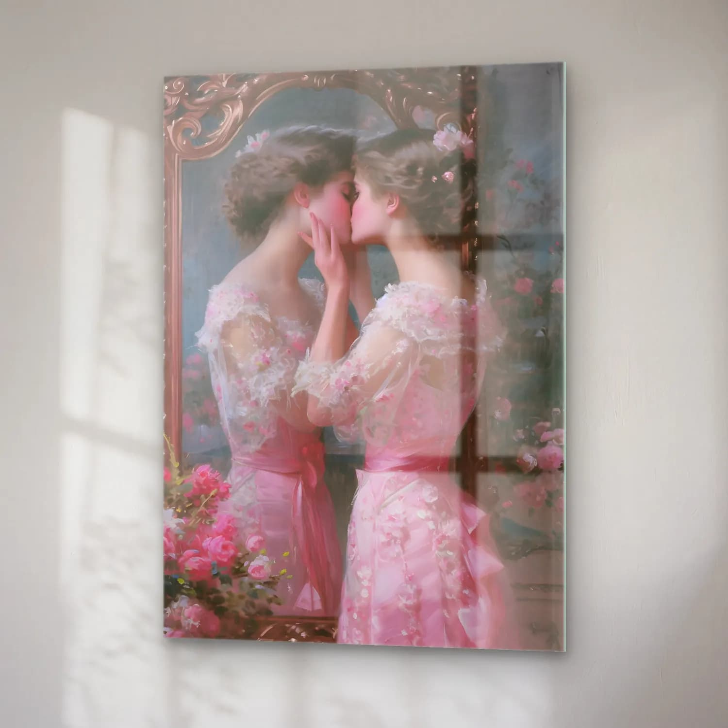 Pastel Aşıklar No. 18 cam tablo — sağ açıdan görünüm
