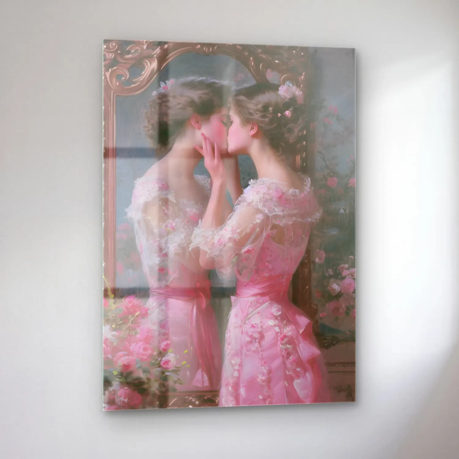Pastel Aşıklar No. 18 cam tablo — sol açıdan görünüm
