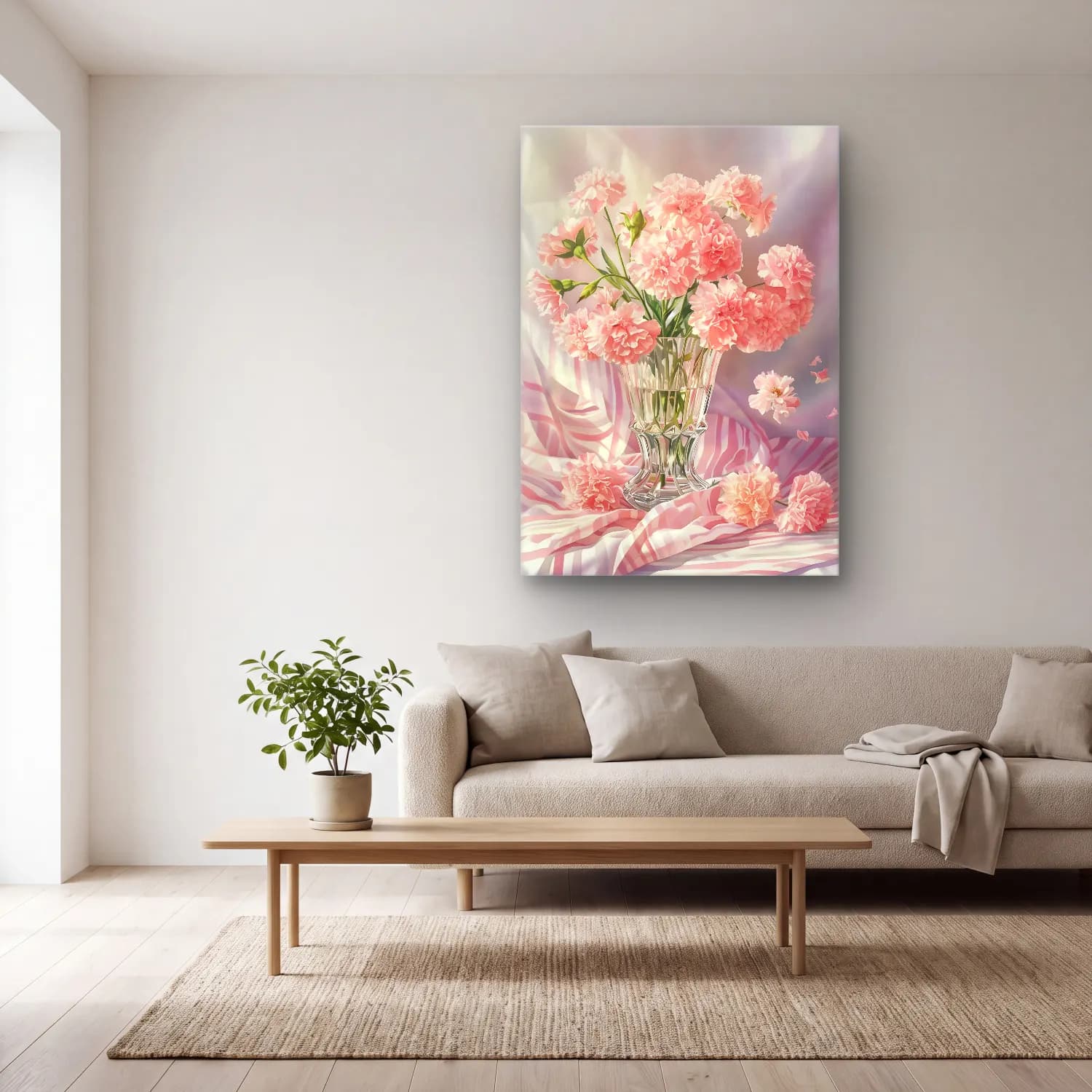 Pastel Vazoda Çiçek Buketi No. 4 cam tablo — açık renk salonda