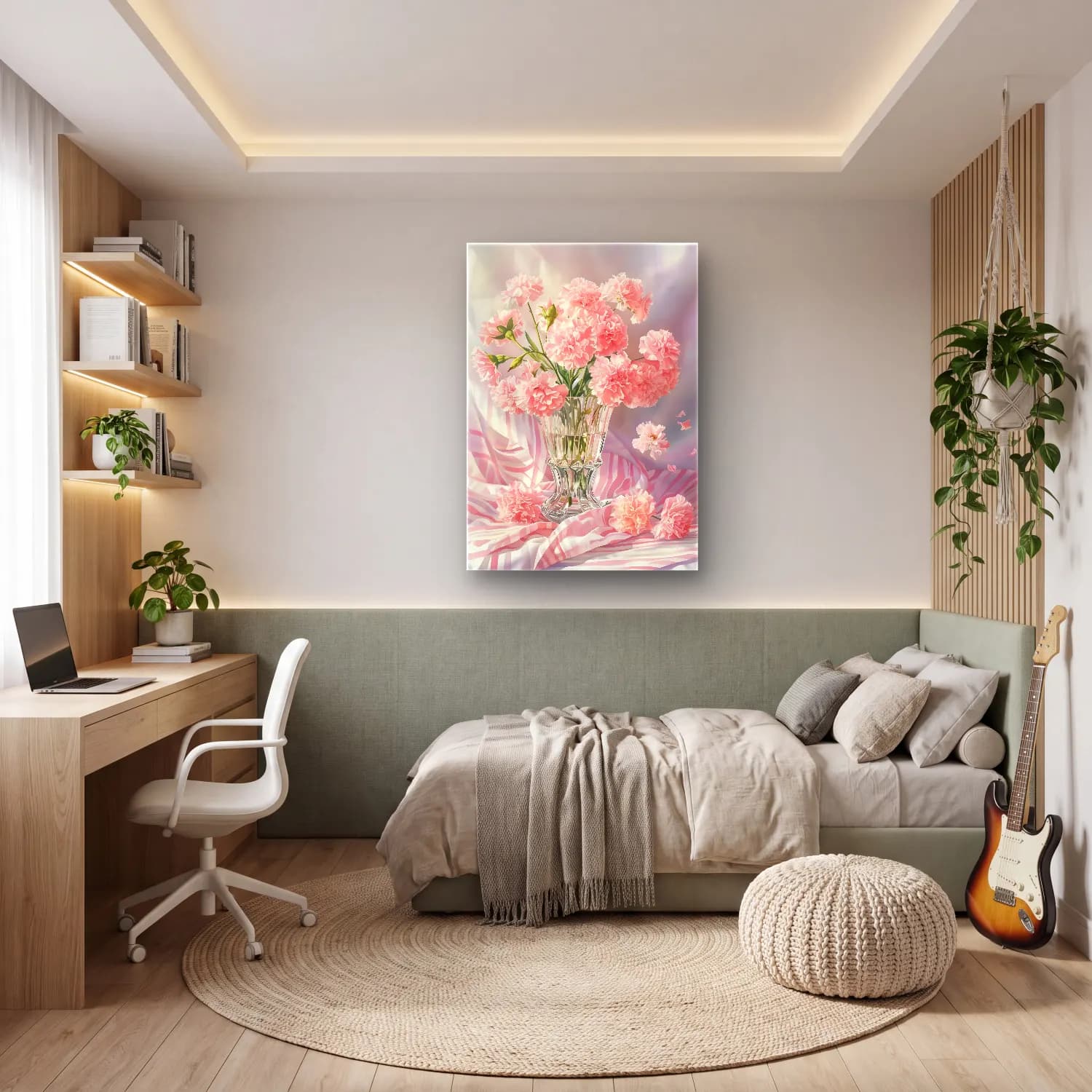 Pastel Vazoda Çiçek Buketi No. 4 cam tablo — genç odasında