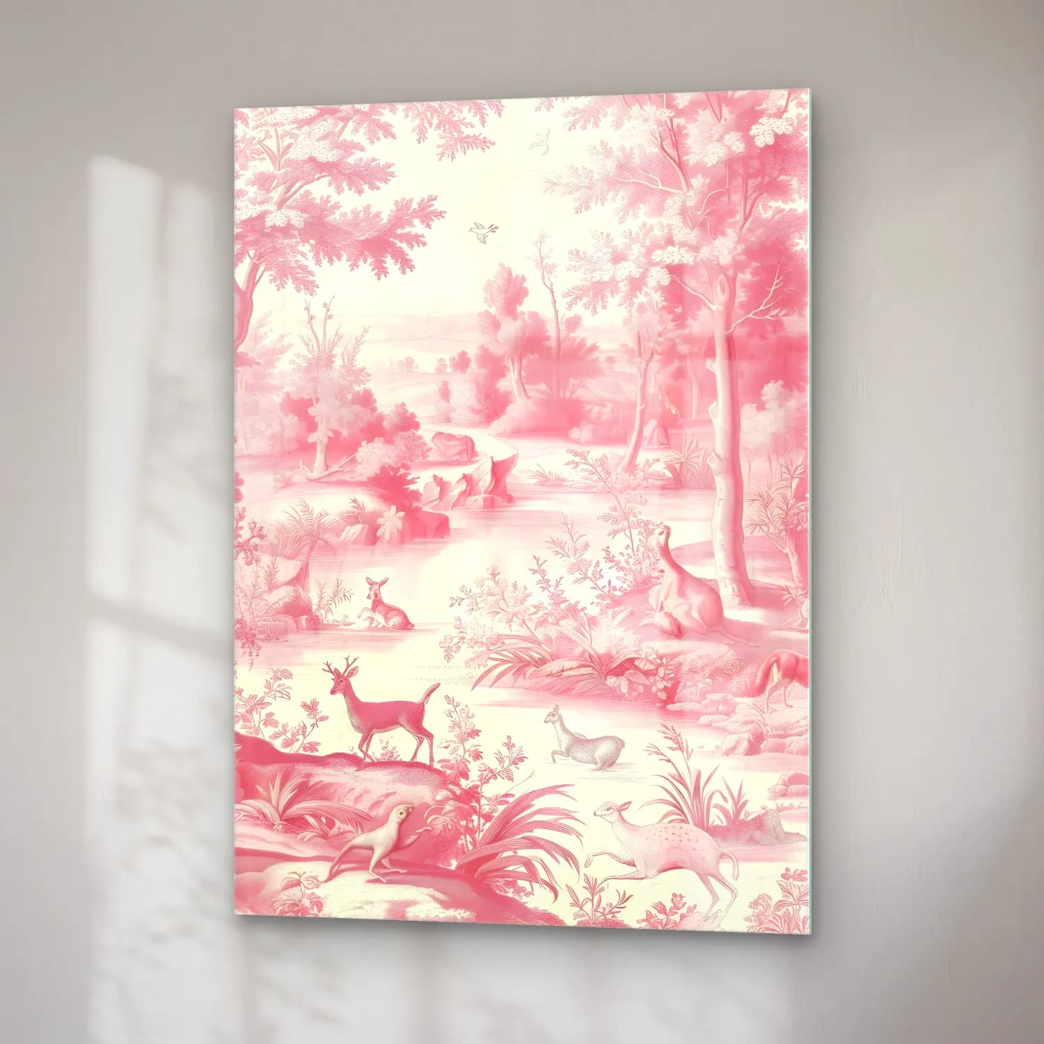 Pastel Geyik – Pembe Tonlar cam tablo — sağ açıdan görünüm