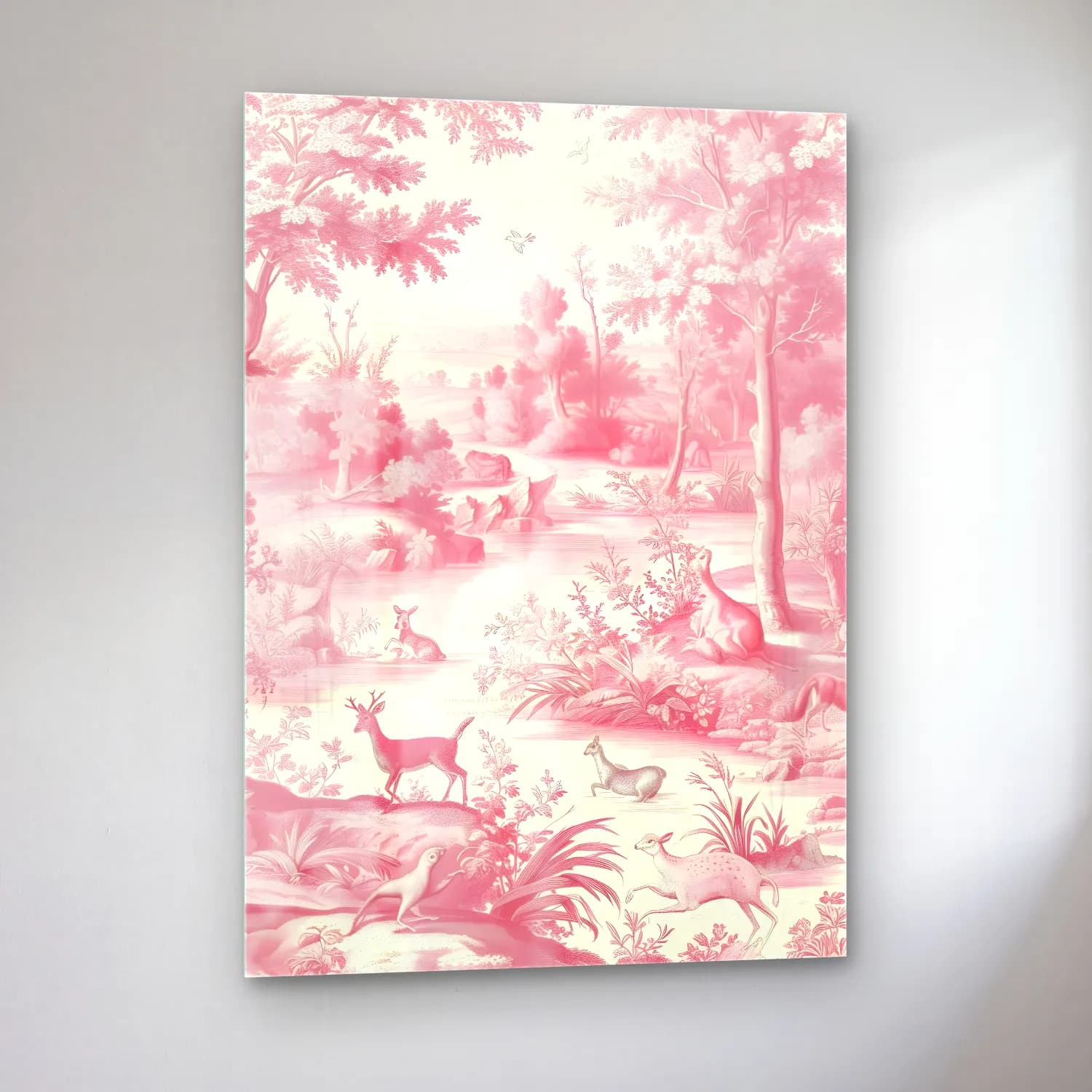 Pastel Geyik – Pembe Tonlar cam tablo — sol açıdan görünüm
