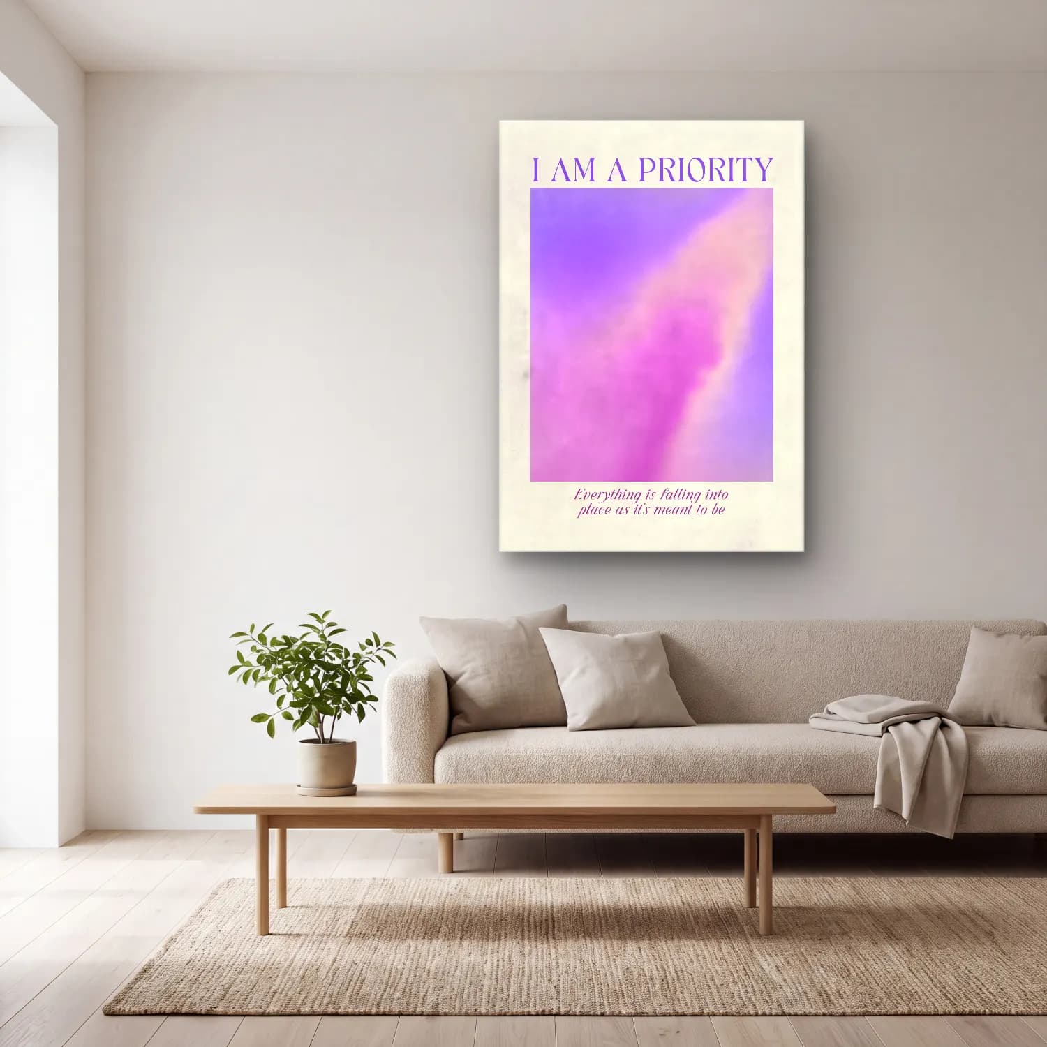 Pastel Renk Alanları No. 30 cam tablo — açık renk salonda