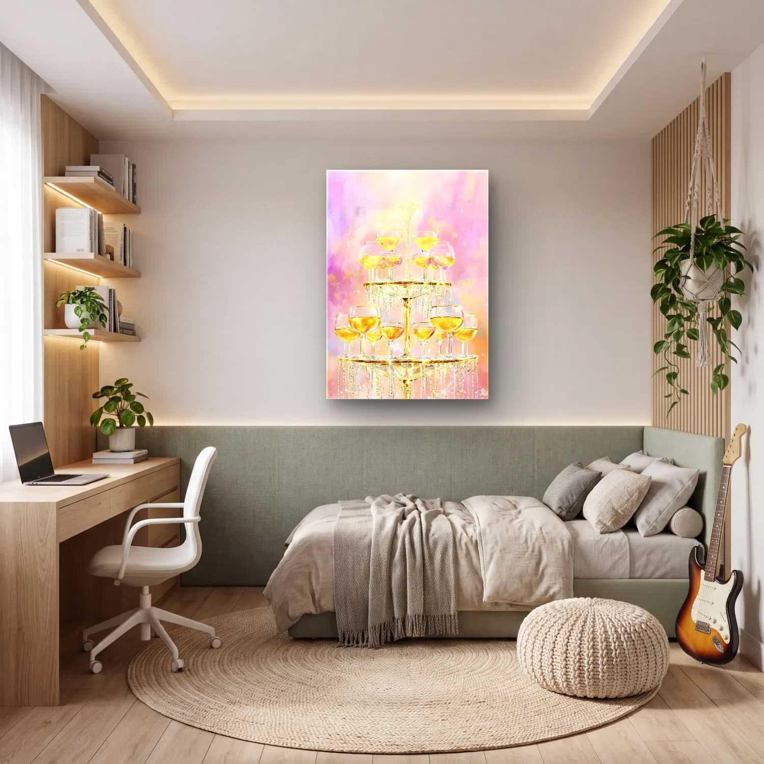 Pastel Kadeh Şarap No. 9 cam tablo — genç odasında