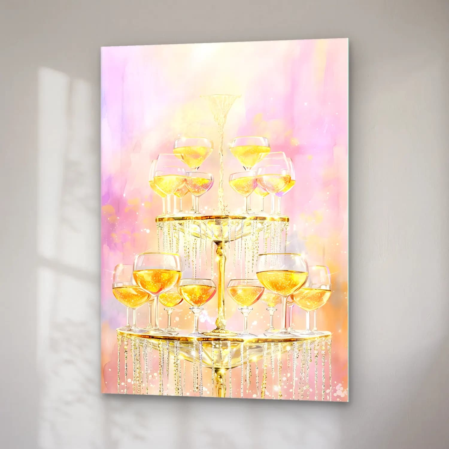 Pastel Kadeh Şarap No. 9 cam tablo — sağ açıdan görünüm