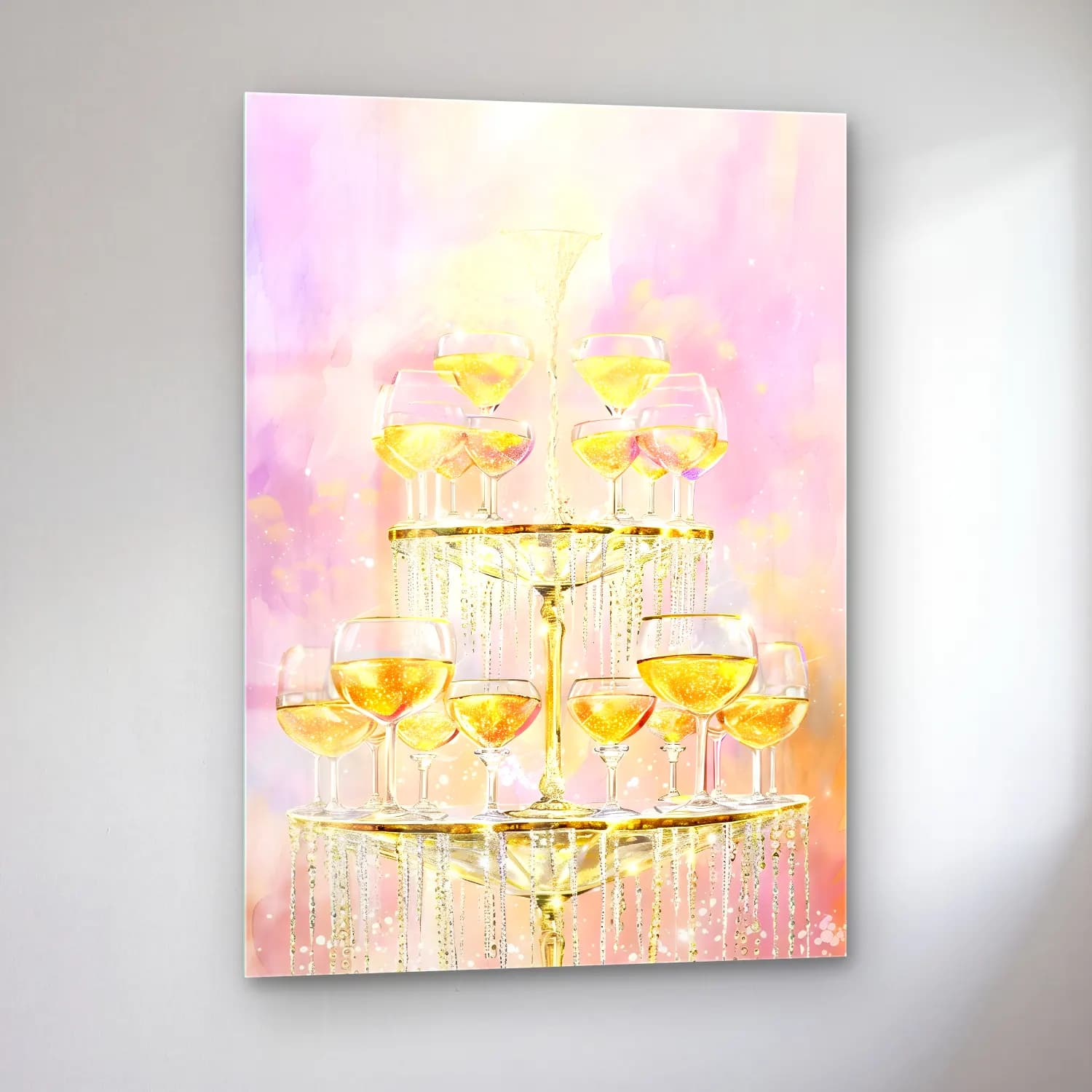 Pastel Kadeh Şarap No. 9 cam tablo — sol açıdan görünüm