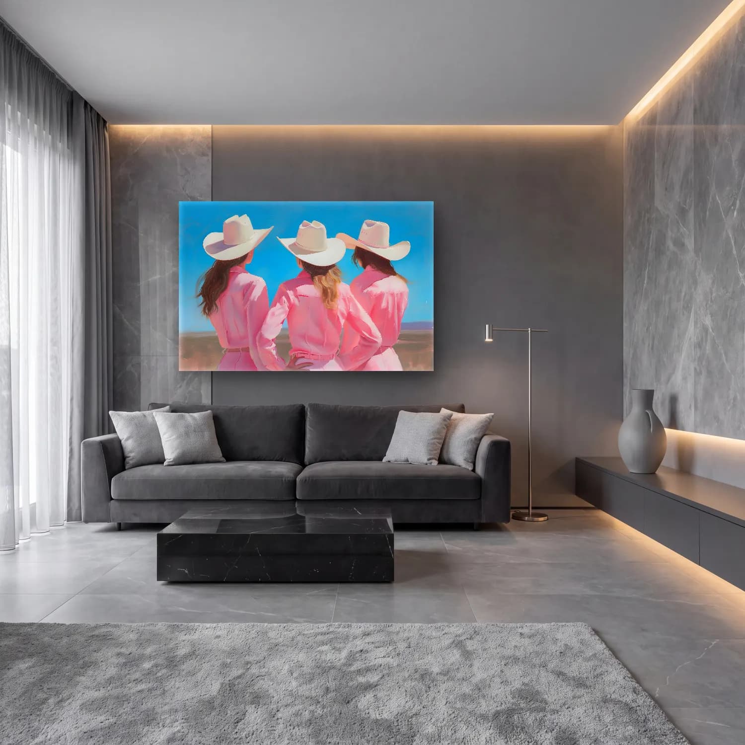 Yağlı Boya Şapkalı Kadın – Pembe Tonlar cam tablo — lüks salon duvarında