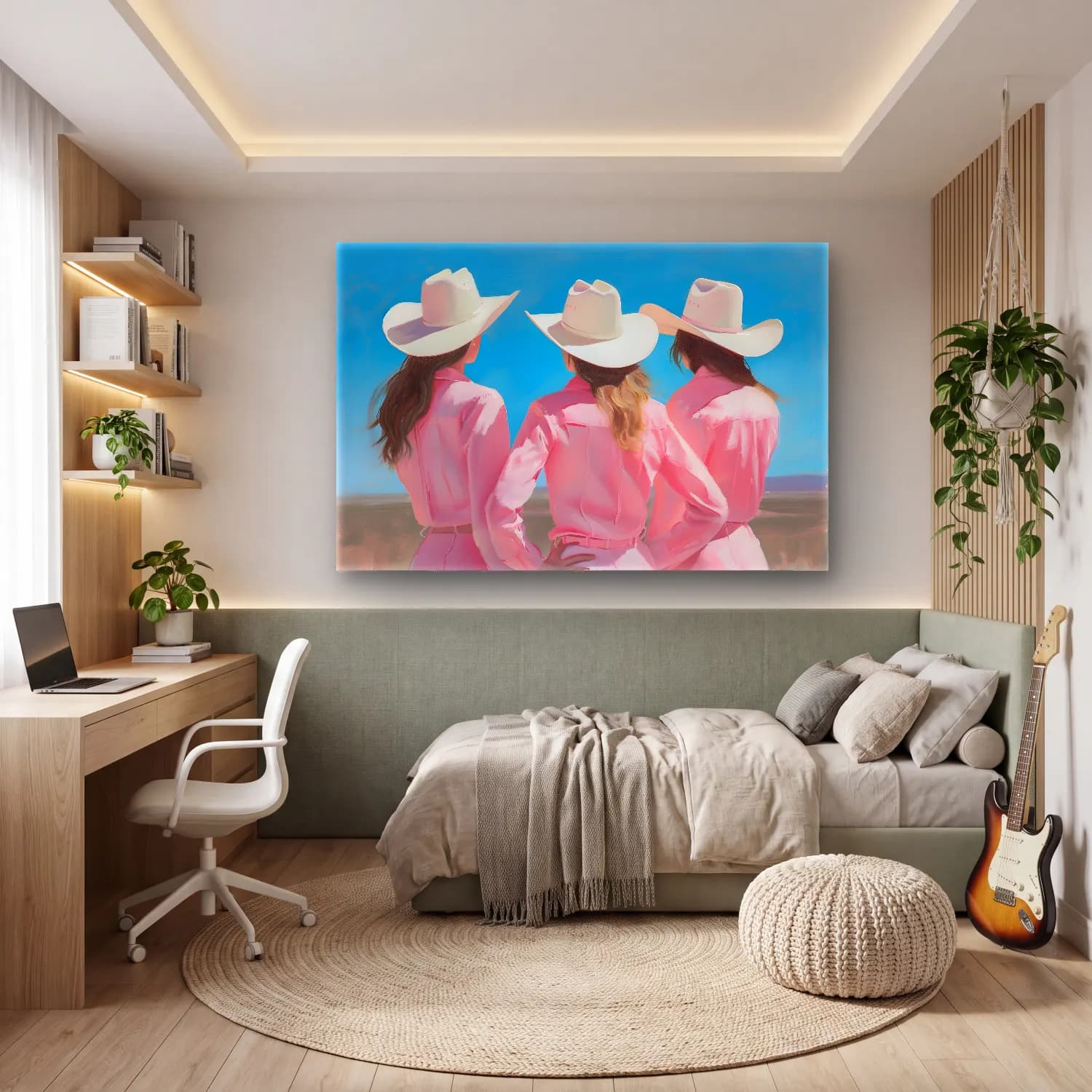 Yağlı Boya Şapkalı Kadın – Pembe Tonlar cam tablo — genç odasında