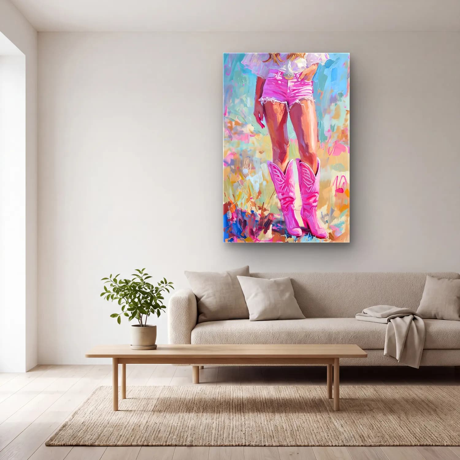 Pastel Moda İllüstrasyonu No. 8 cam tablo — açık renk salonda