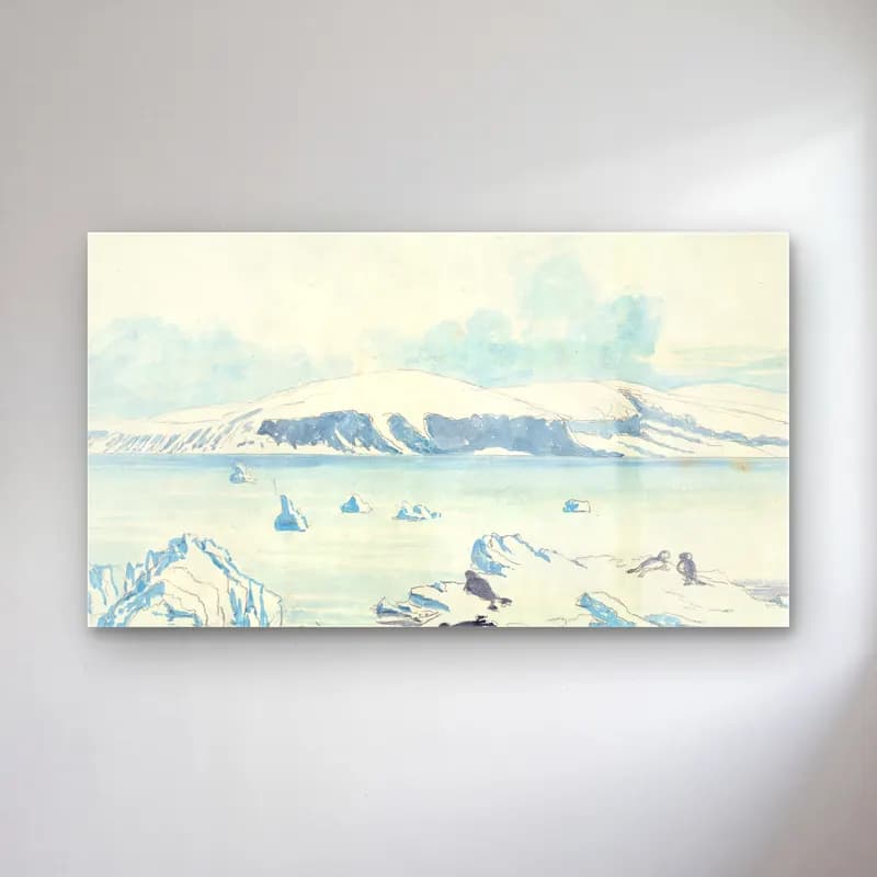 Charles Hamilton Smith – Mount Haddington & Cape Gage cam tablo — Charles Hamilton Smith – Mount Haddington & Cape Gage — suluboya karlı kış manzarası