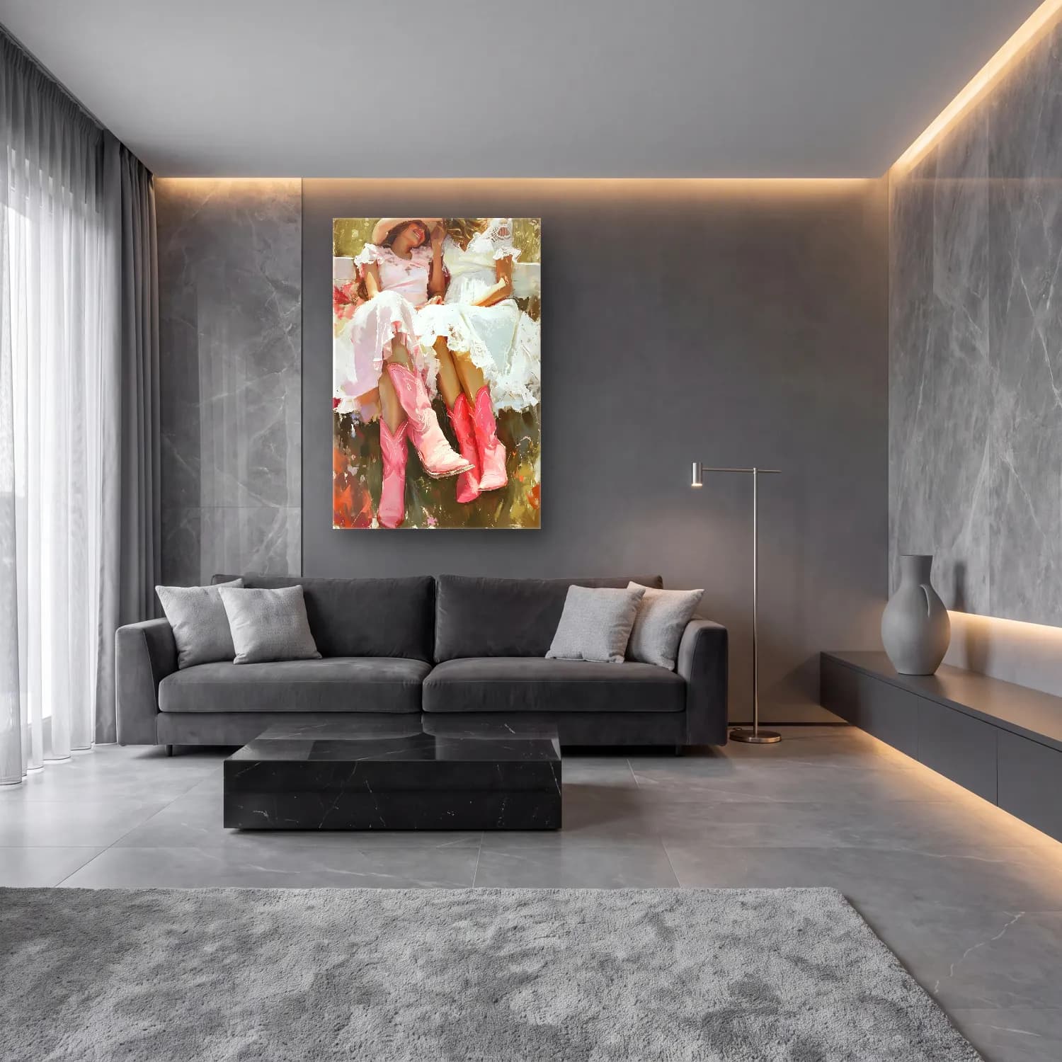 Yağlı Boya Dansçılar – Pembe Tonlar cam tablo — lüks salon duvarında