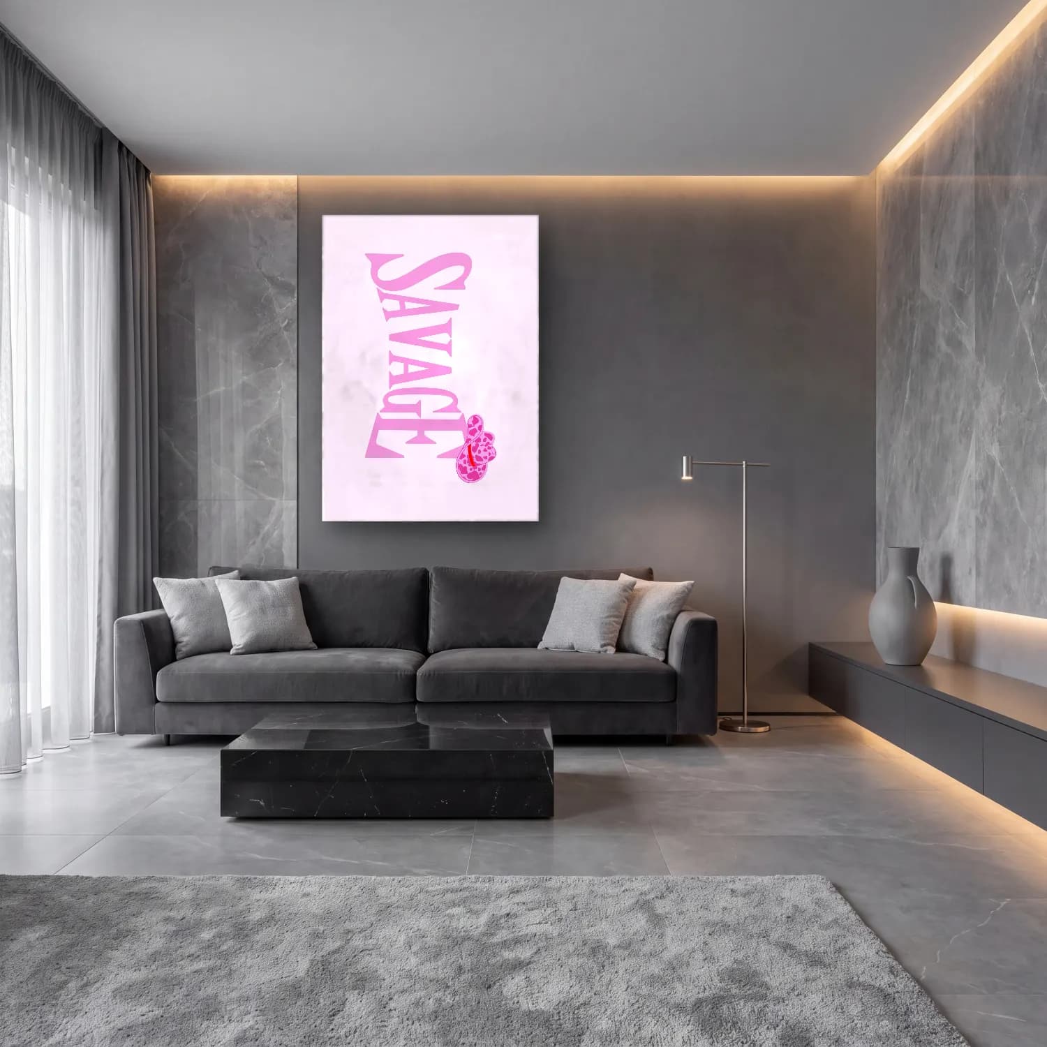 Pastel Yazılı Tasarım No. 35 cam tablo — lüks salon duvarında