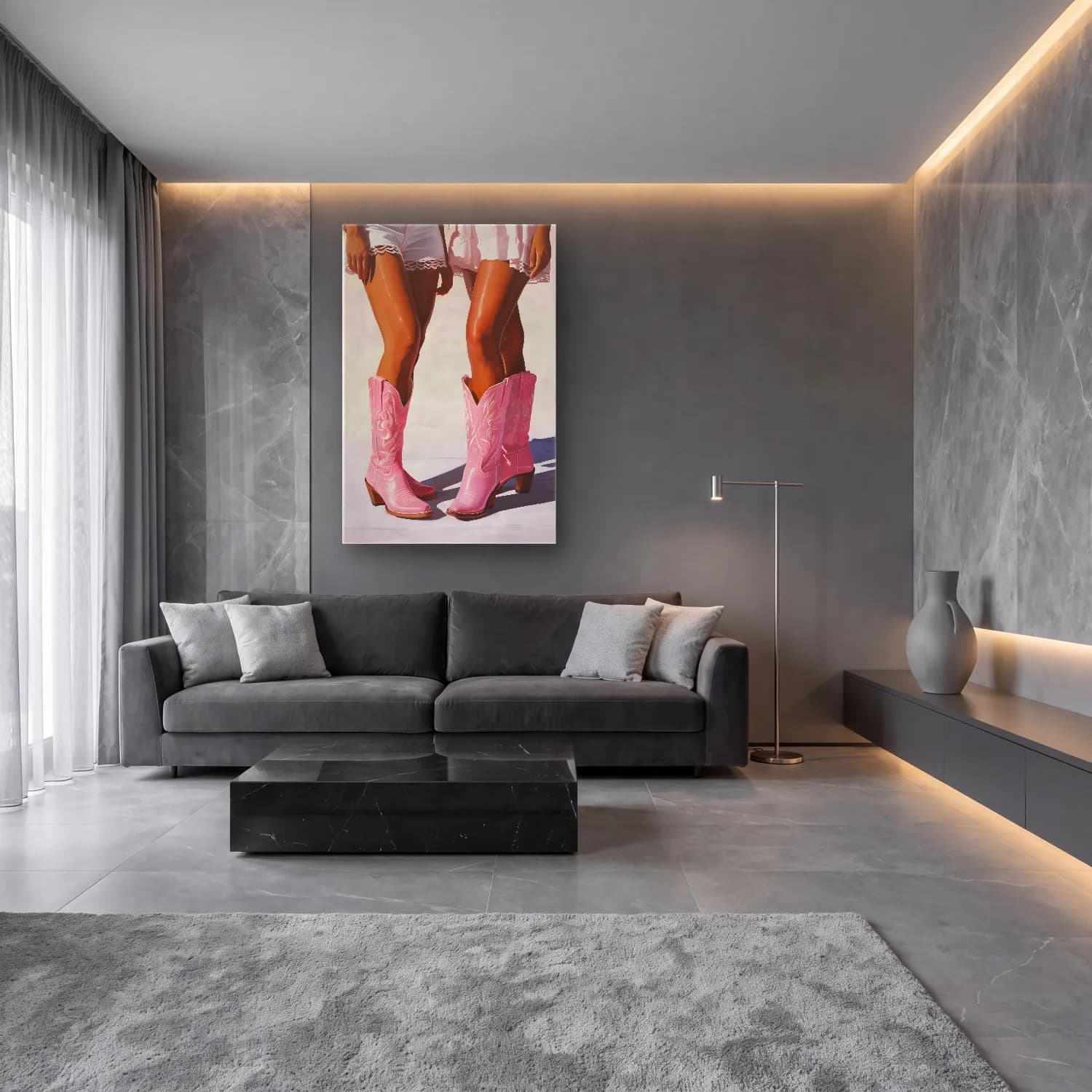 Yağlı Boya Moda İllüstrasyonu – Pembe Tonlar cam tablo — lüks salon duvarında