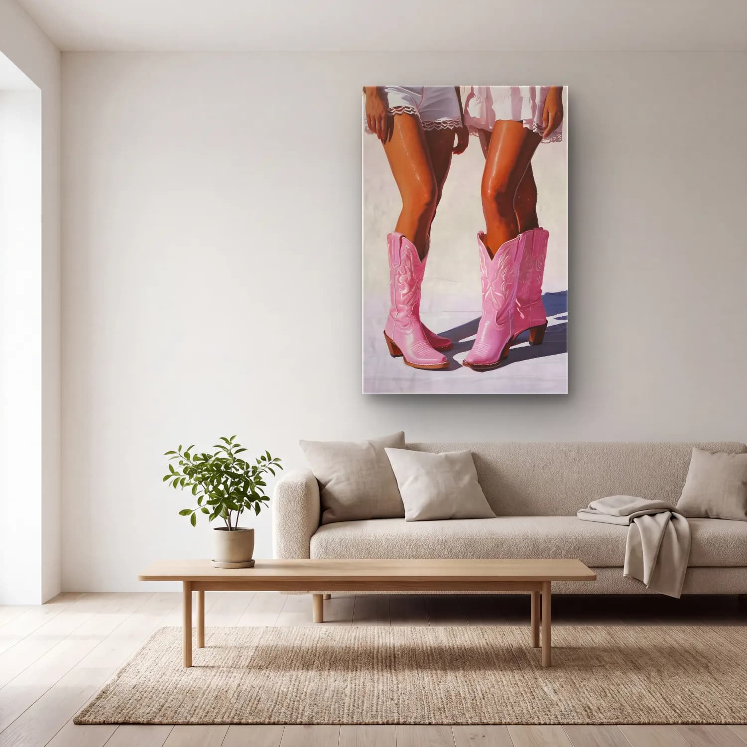Yağlı Boya Moda İllüstrasyonu – Pembe Tonlar cam tablo — açık renk salonda