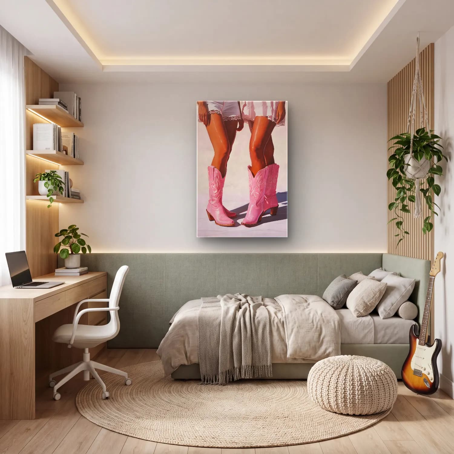 Yağlı Boya Moda İllüstrasyonu – Pembe Tonlar cam tablo — genç odasında
