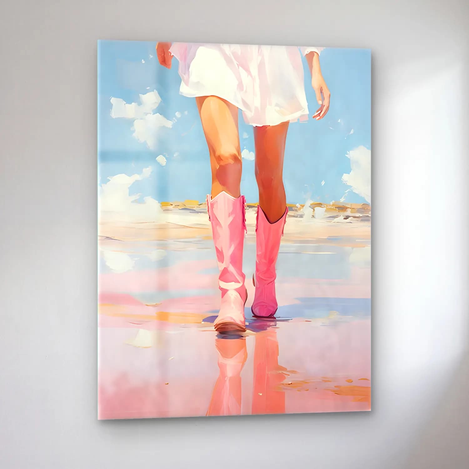Pastel Moda İllüstrasyonu No. 11 cam tablo — sol açıdan görünüm