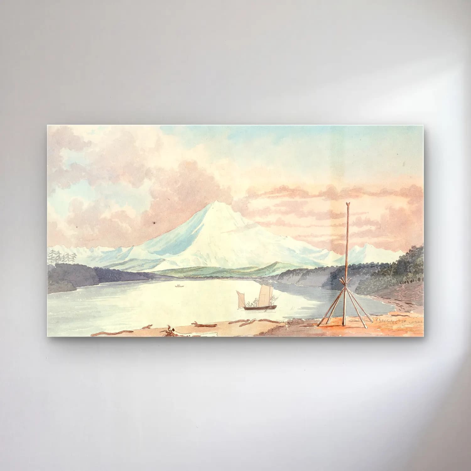 Charles Hamilton Smith – Mount Rainier from the South Part of Admiralty Inlet cam tablo — Charles Hamilton Smith – Mount Rainier from the South Part of Admiralty Inlet — japon baskı göl ve dağlar