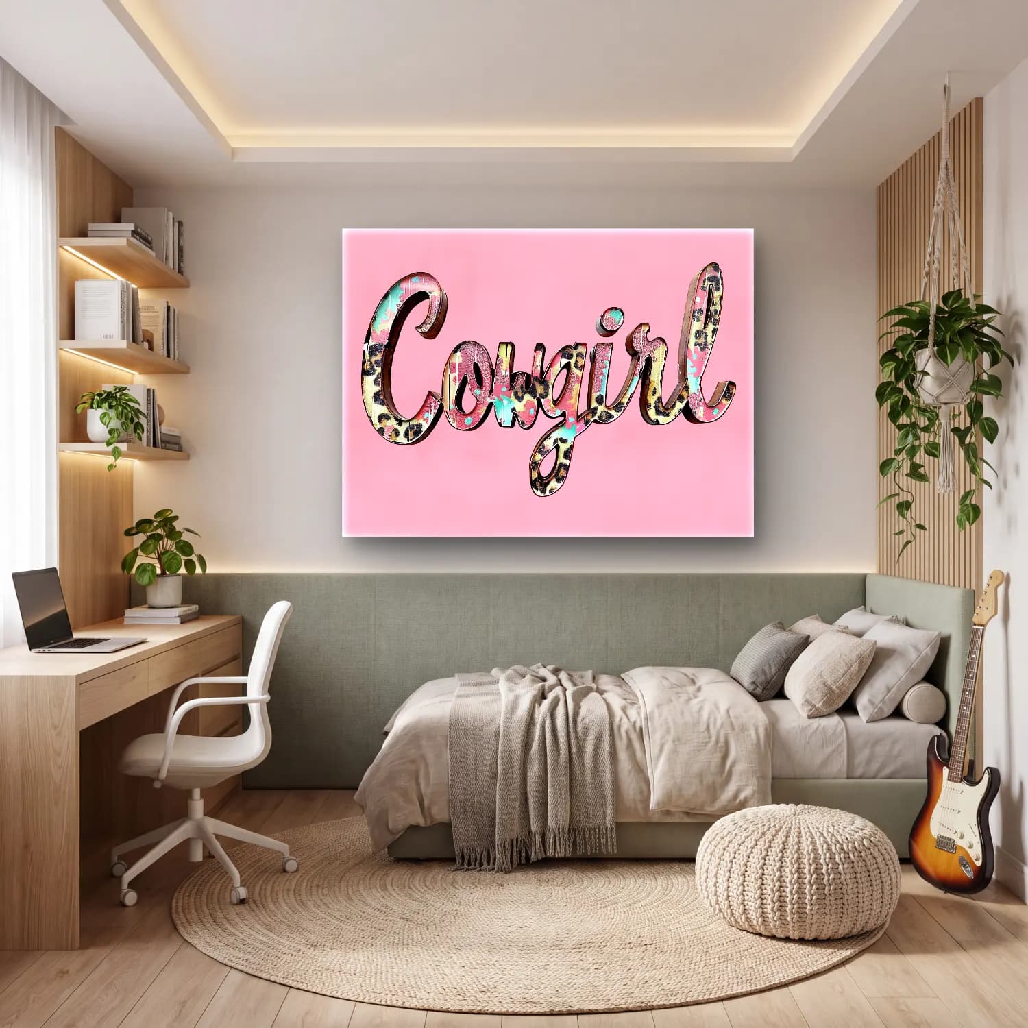 Pastel Yazılı Tasarım No. 41 cam tablo — genç odasında