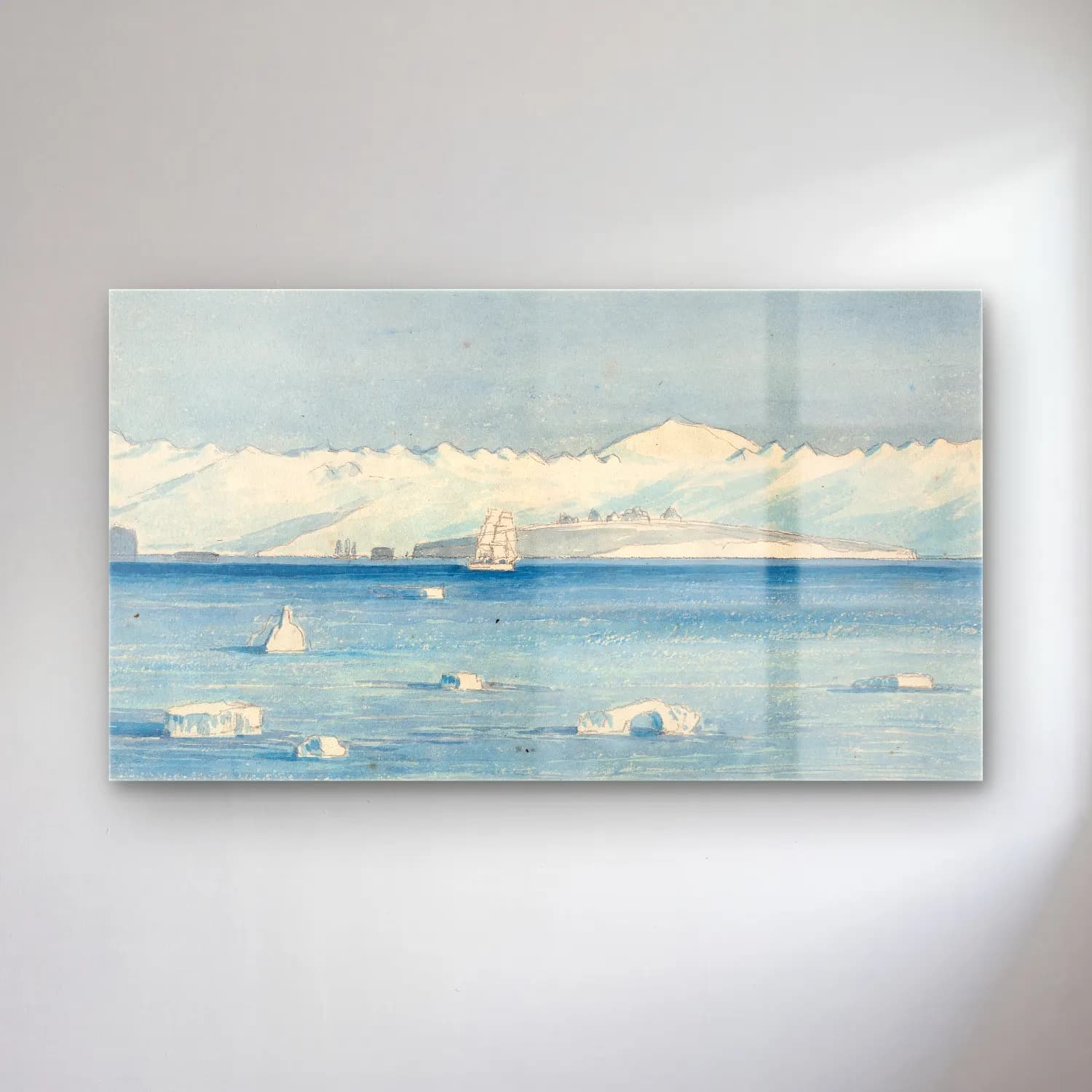 Charles Hamilton Smith – Mount Sabine & Possessions Island cam tablo — Charles Hamilton Smith – Mount Sabine & Possessions Island — suluboya karlı kış manzarası