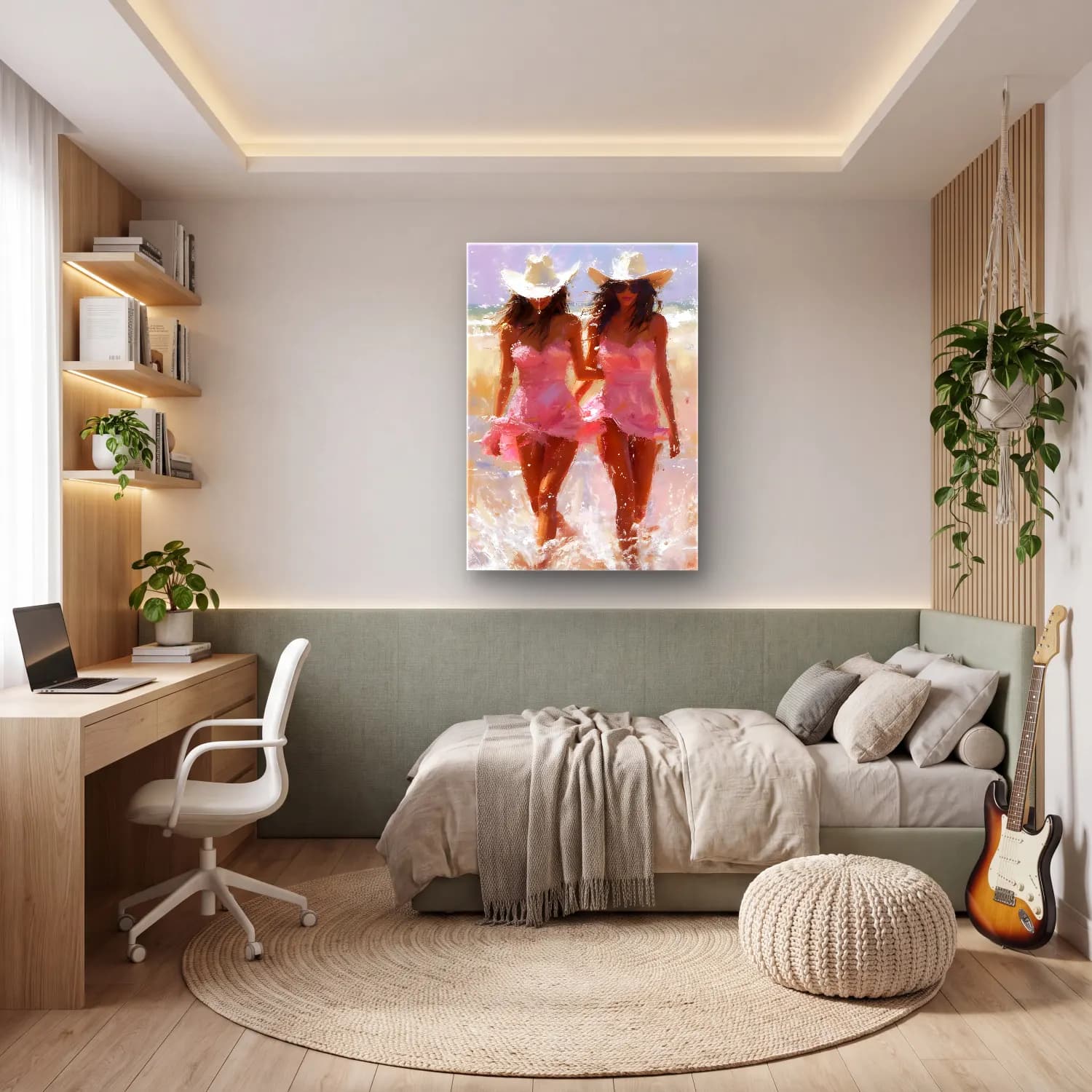 Pastel Sahilde İnsanlar No. 9 cam tablo — genç odasında