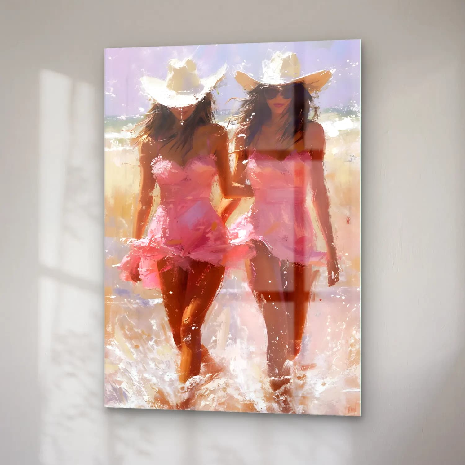 Pastel Sahilde İnsanlar No. 9 cam tablo — sağ açıdan görünüm