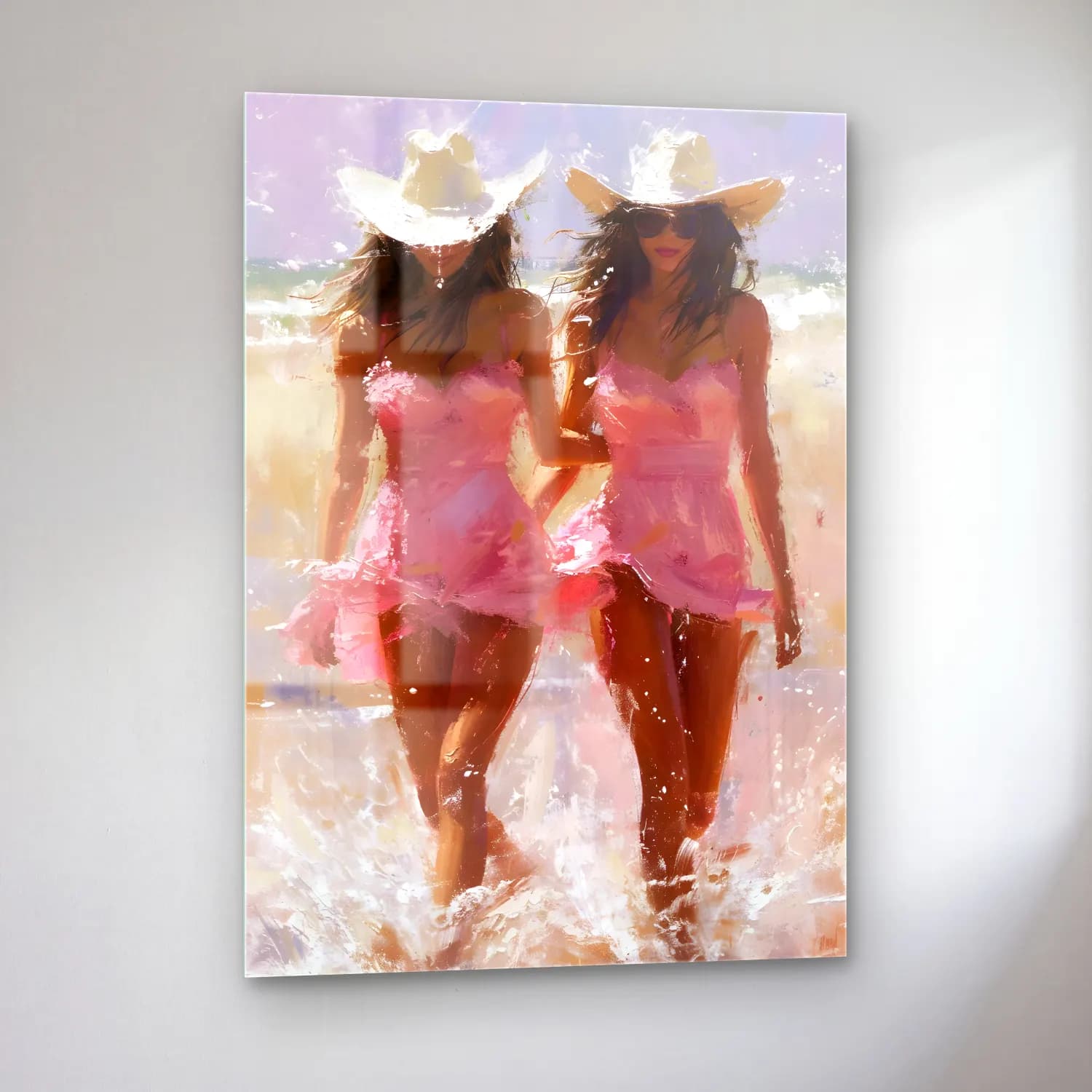 Pastel Sahilde İnsanlar No. 9 cam tablo — sol açıdan görünüm