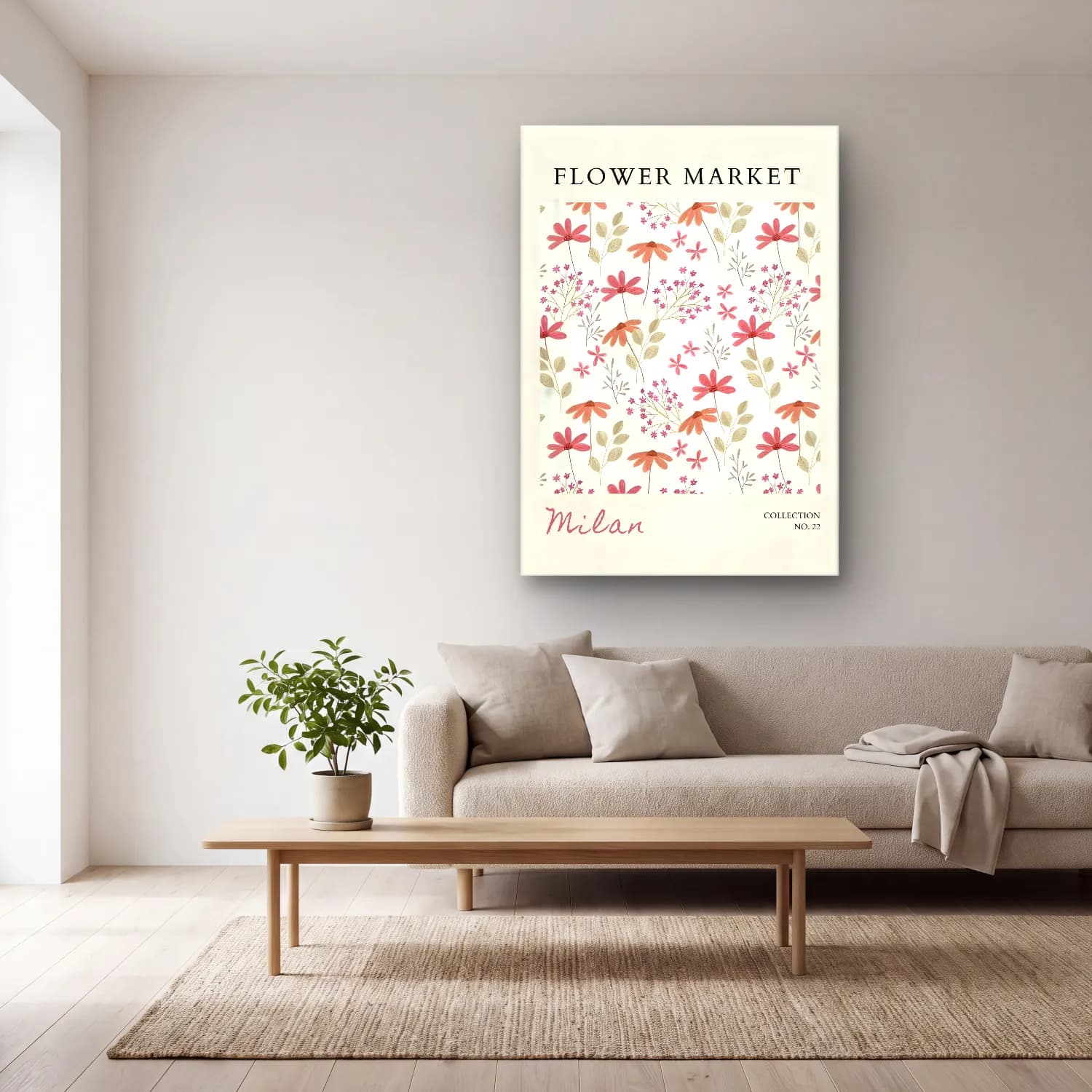 Pastel Çiçek Deseni No. 71 cam tablo — açık renk salonda