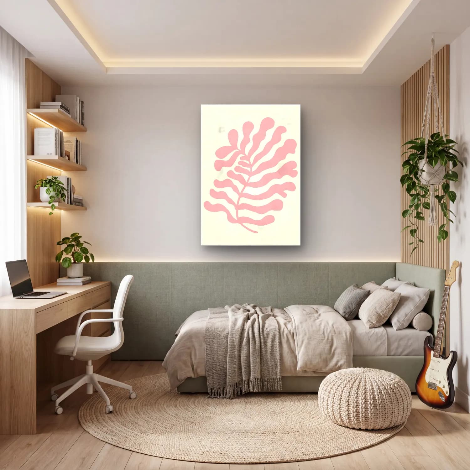Pastel Eğrelti Otu – Pembe Tonlar cam tablo — genç odasında