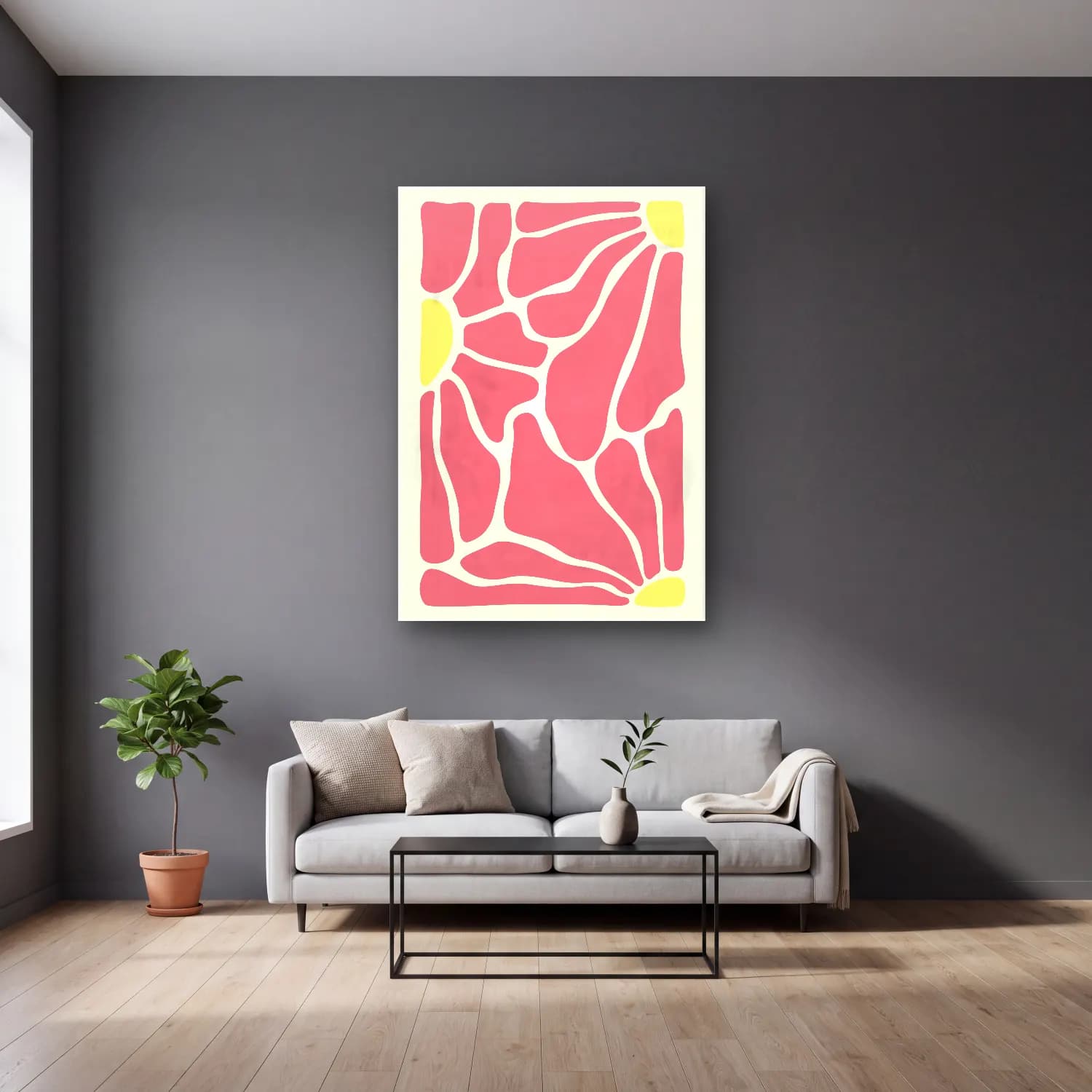 Pastel Anatomi Çizimi No. 4 cam tablo — gri duvarlı salonda