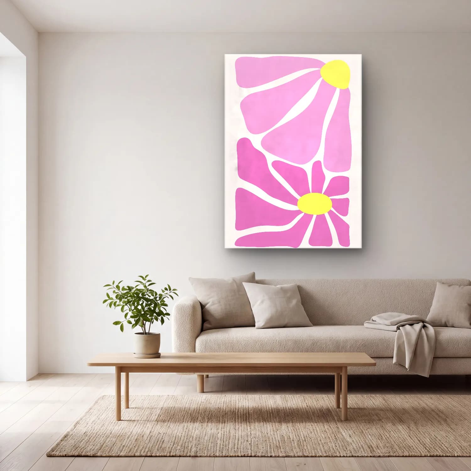 Pastel Çiçek Deseni No. 173 cam tablo — açık renk salonda