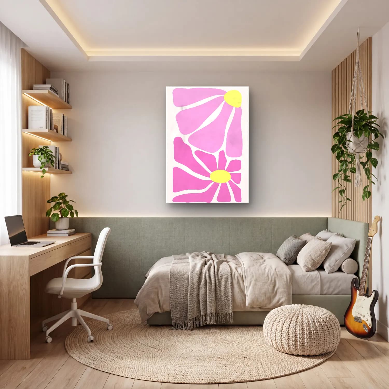 Pastel Çiçek Deseni No. 173 cam tablo — genç odasında