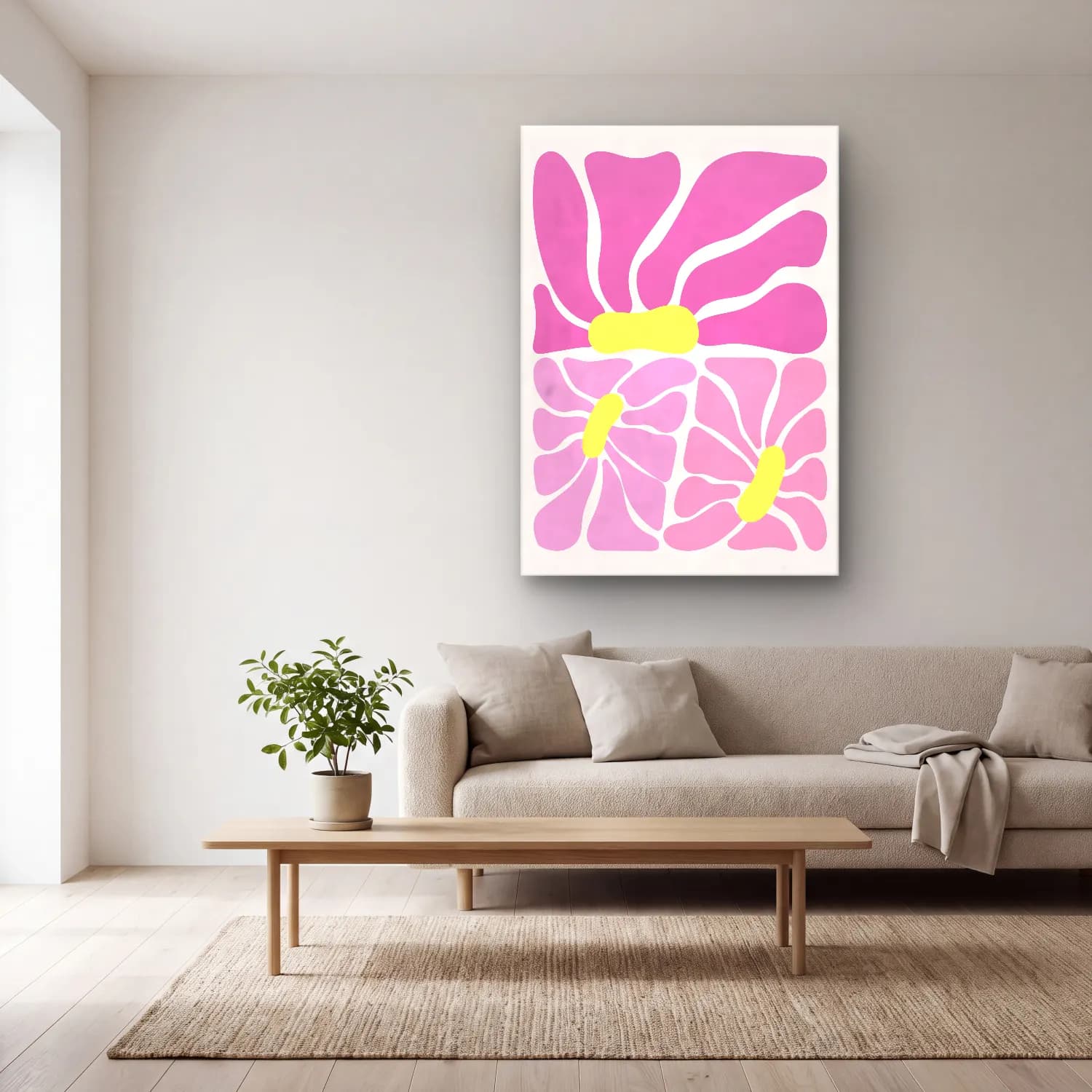 Pastel Çiçek Deseni No. 177 cam tablo — açık renk salonda