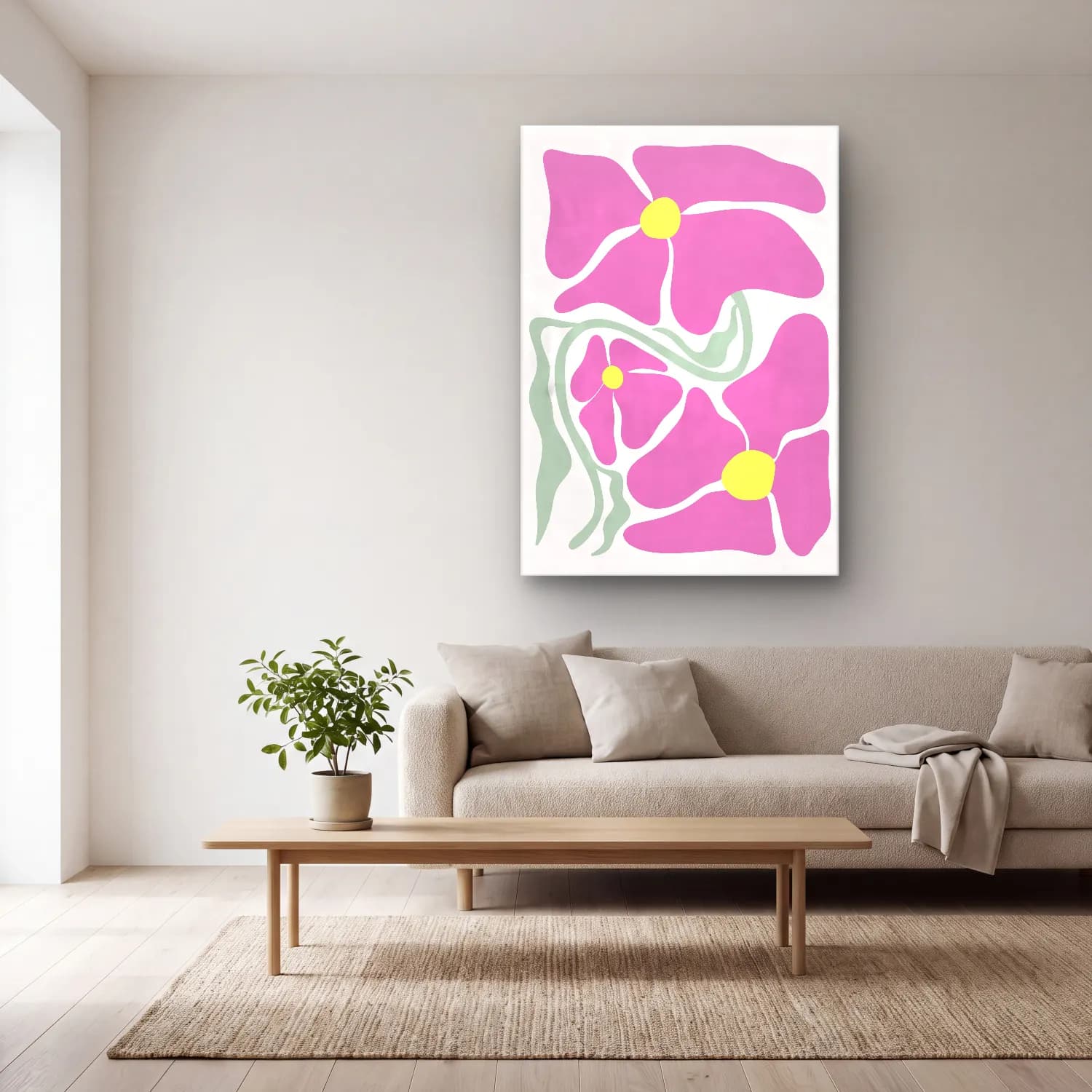 Pastel Çiçek Deseni No. 179 cam tablo — açık renk salonda