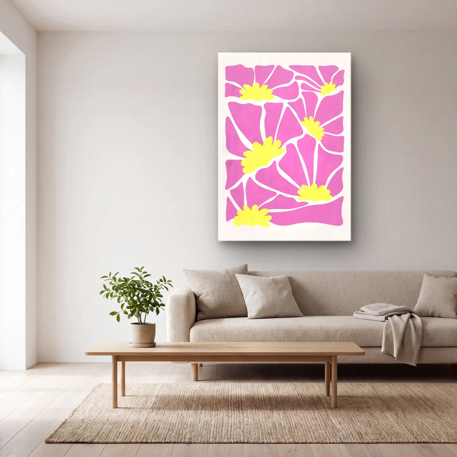 Pastel Çiçek Deseni No. 181 cam tablo — açık renk salonda