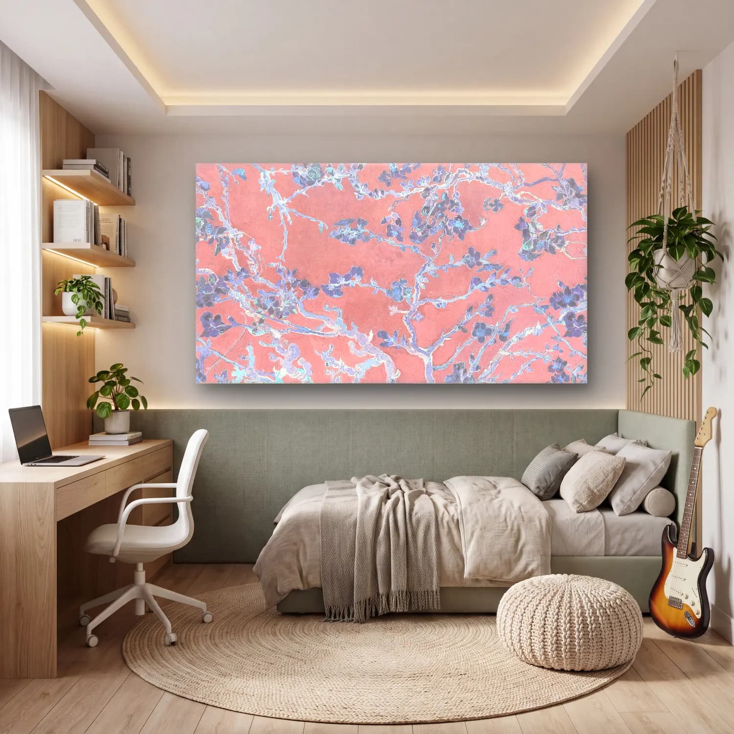 Pastel Kiraz Çiçekleri No. 13 cam tablo — genç odasında