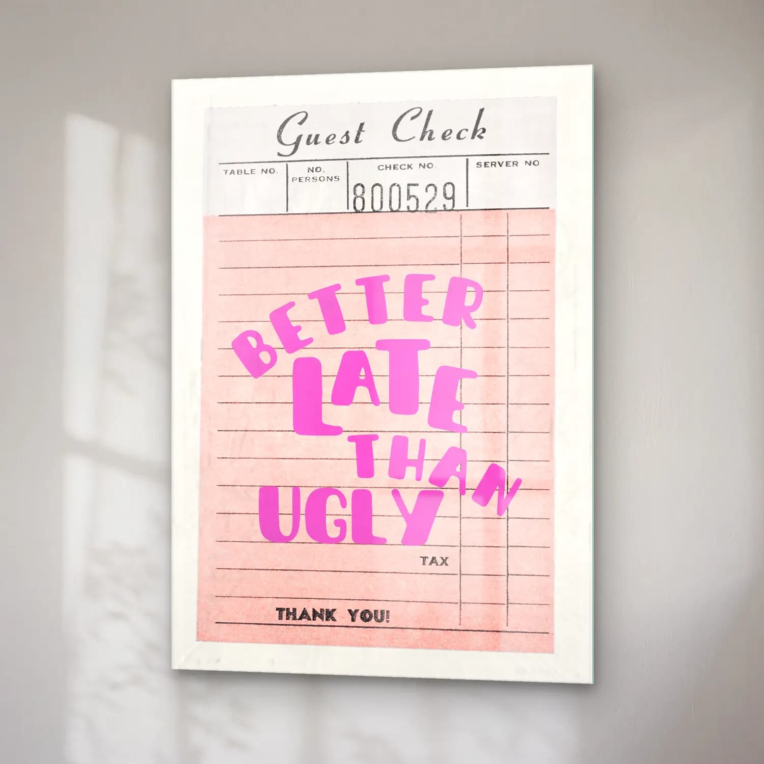 Pastel Yazılı Tasarım No. 46 cam tablo — sağ açıdan görünüm