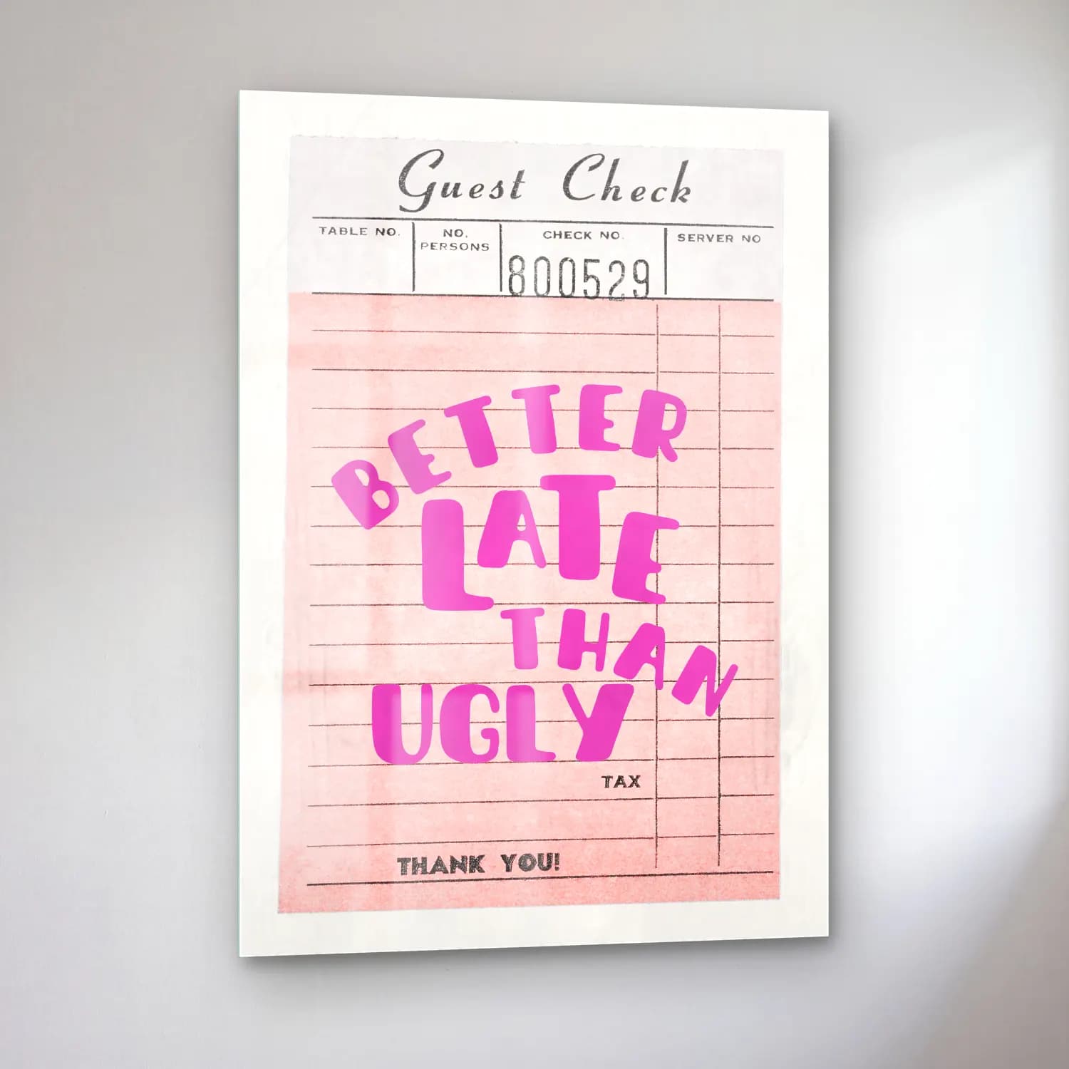 Pastel Yazılı Tasarım No. 46 cam tablo — sol açıdan görünüm