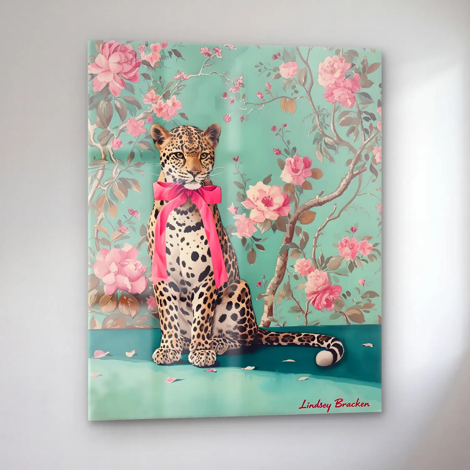 Pastel Leopar No. 21 cam tablo — sol açıdan görünüm
