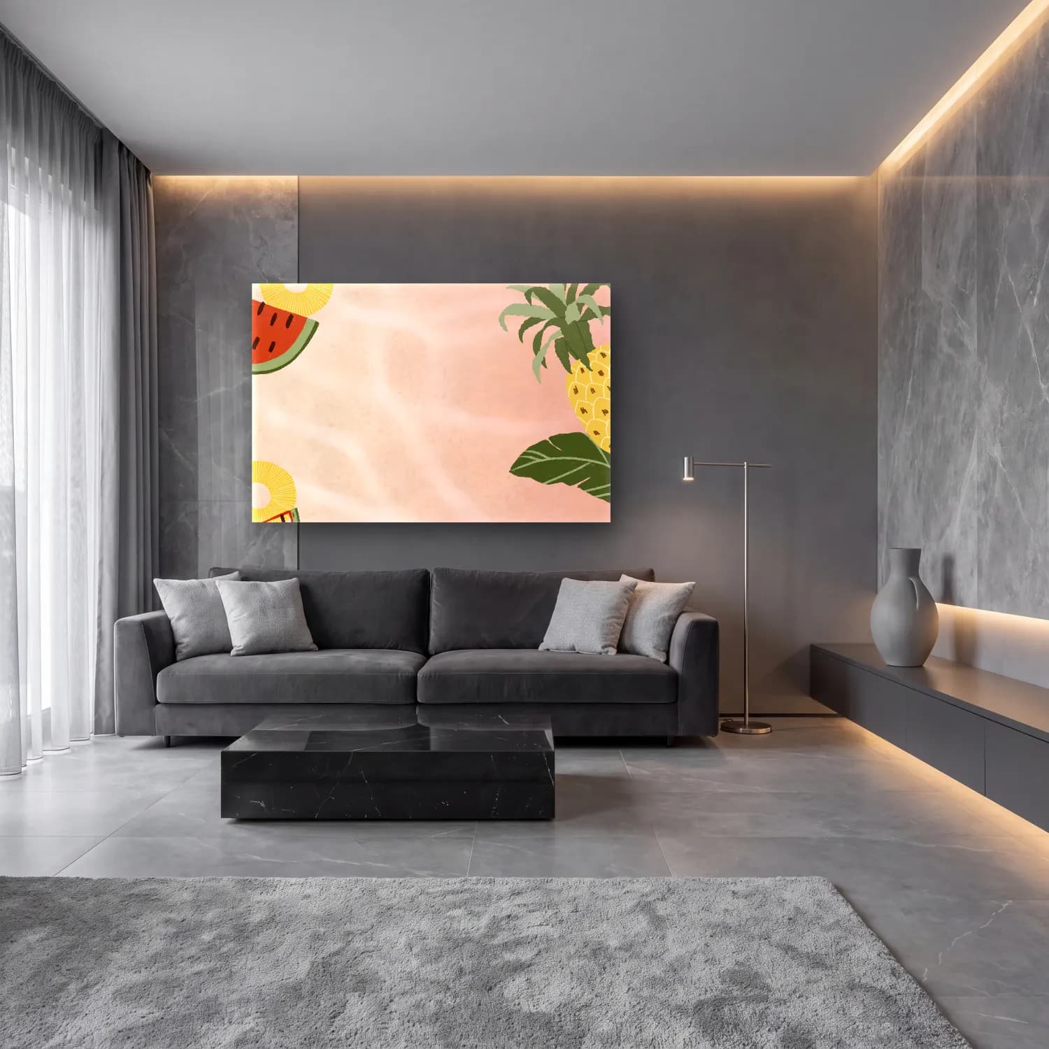 Pastel Çiçek Deseni No. 191 cam tablo — lüks salon duvarında