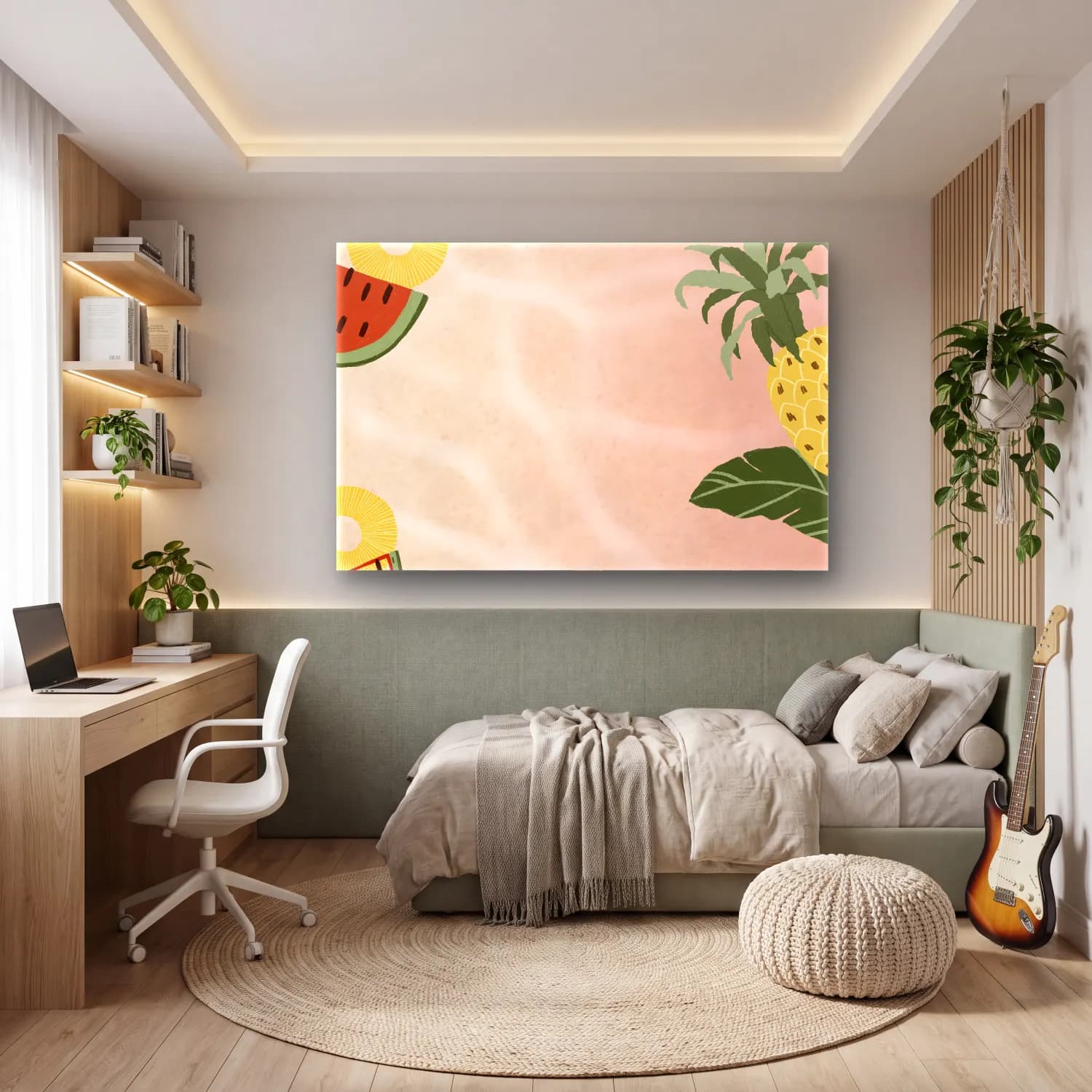 Pastel Çiçek Deseni No. 191 cam tablo — genç odasında