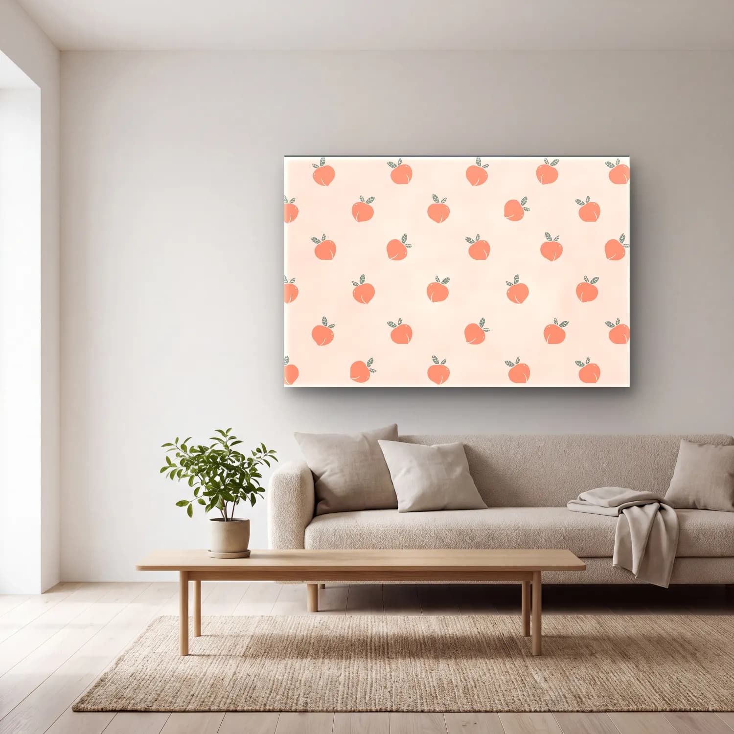 Pastel Armut ve Elmalar – Pembe Tonlar cam tablo — açık renk salonda