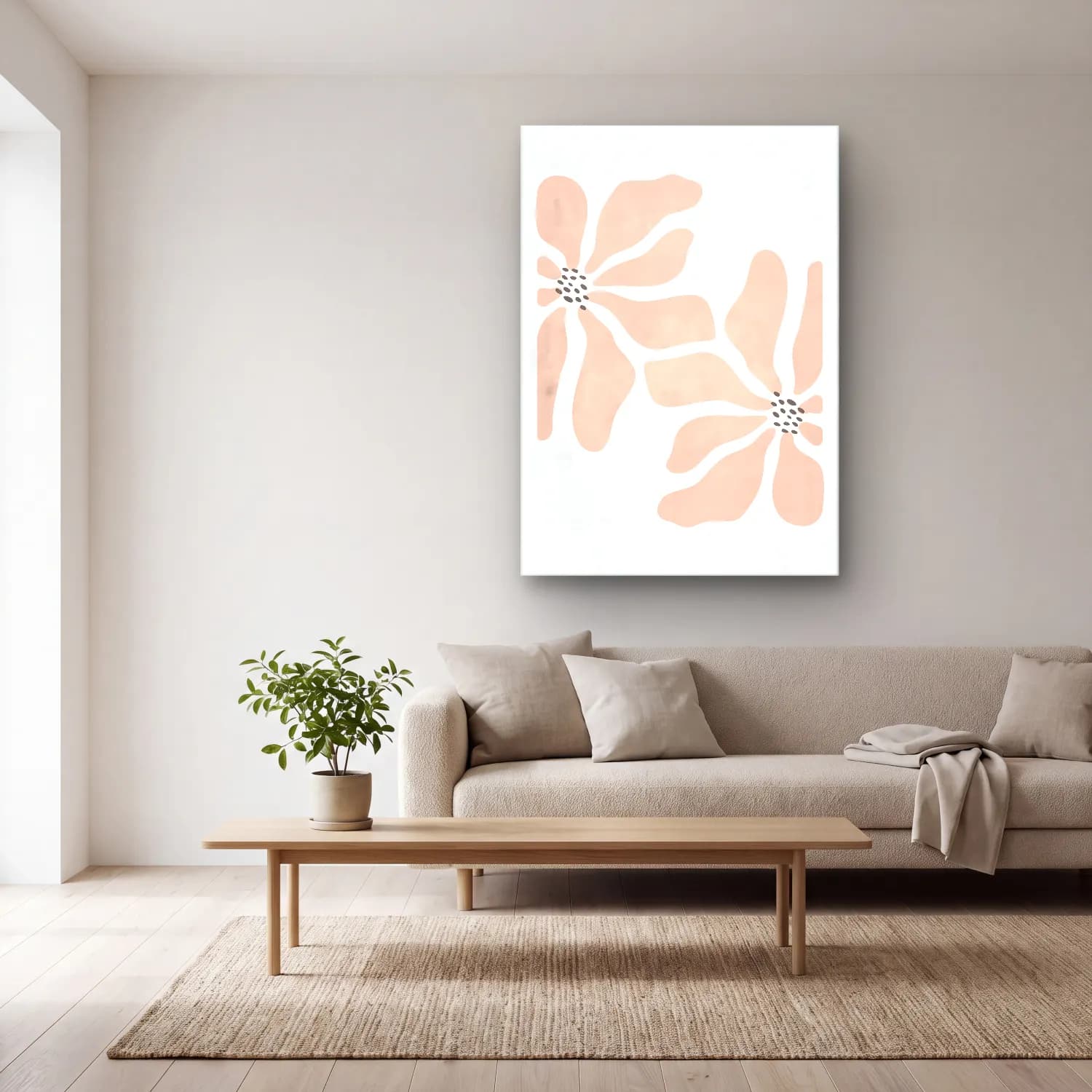 Pastel Çiçek Deseni No. 195 cam tablo — açık renk salonda