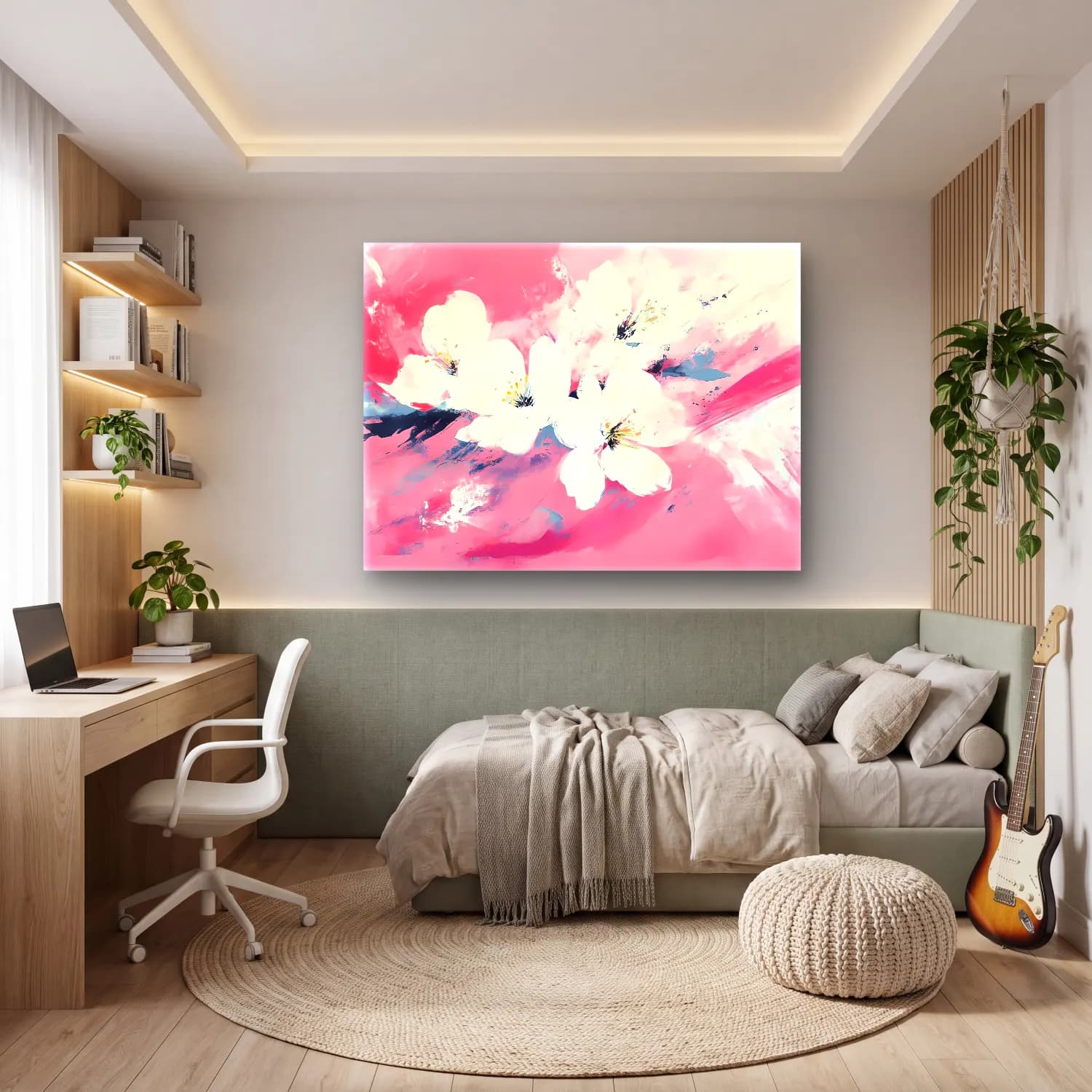 Pastel Kiraz Çiçekleri No. 14 cam tablo — genç odasında