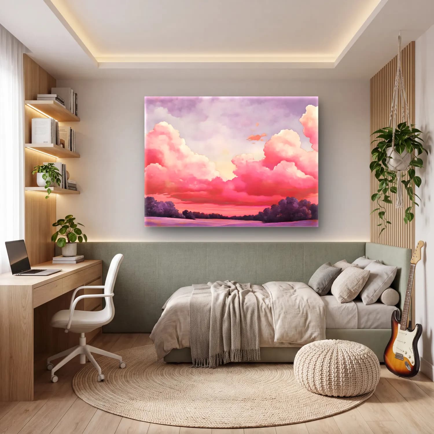 Pastel Bulutlu Gökyüzü – Pembe Tonlar cam tablo — genç odasında