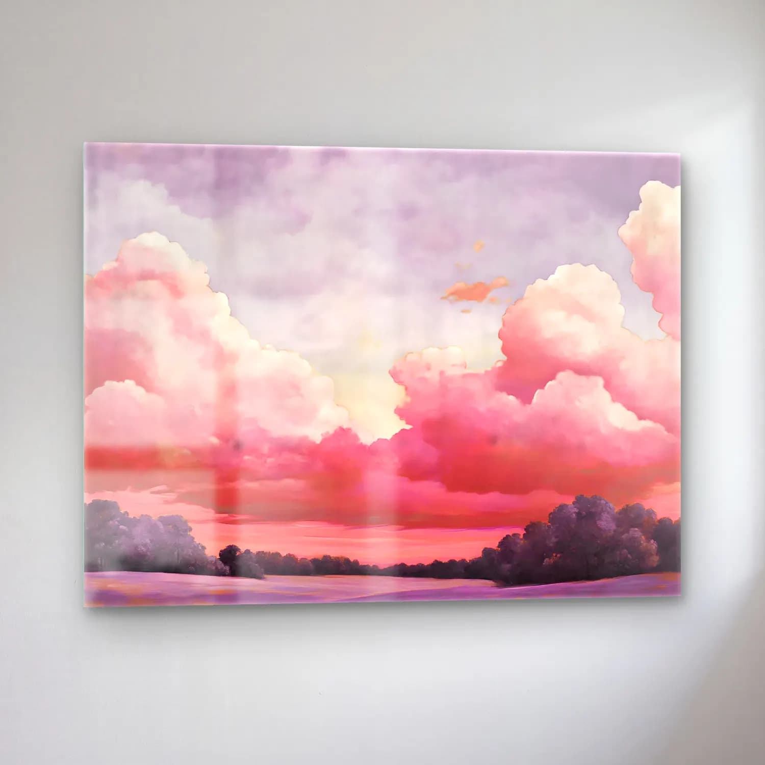 Pastel Bulutlu Gökyüzü – Pembe Tonlar cam tablo — sol açıdan görünüm