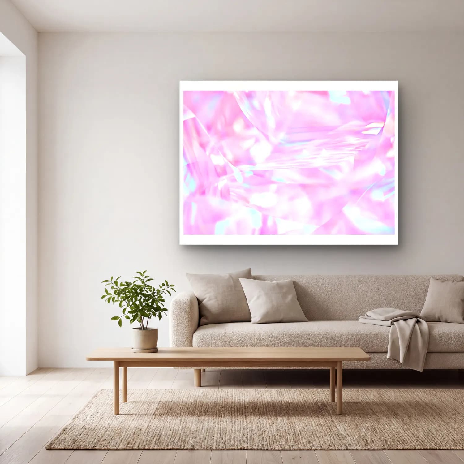 Pastel Renk Alanları No. 51 cam tablo — açık renk salonda