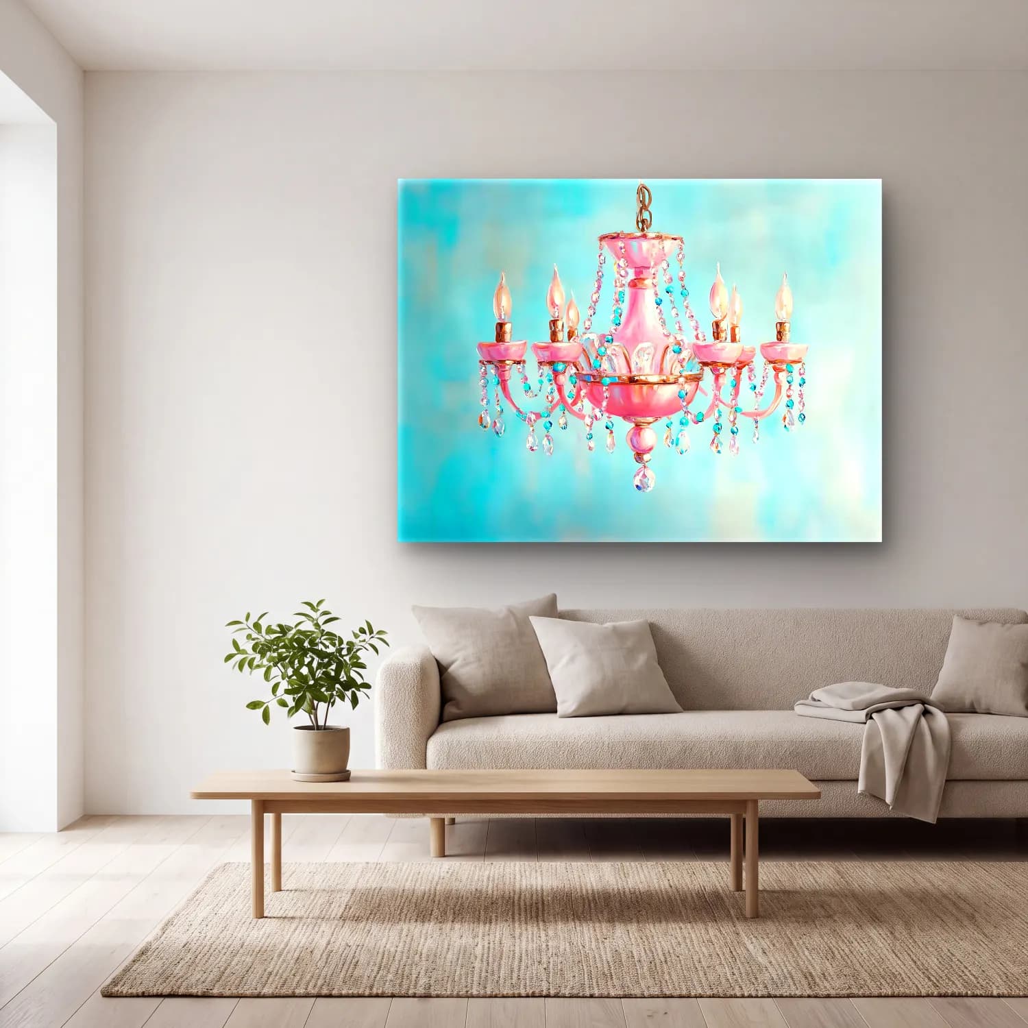 Pastel Mumlar No. 4 cam tablo — açık renk salonda